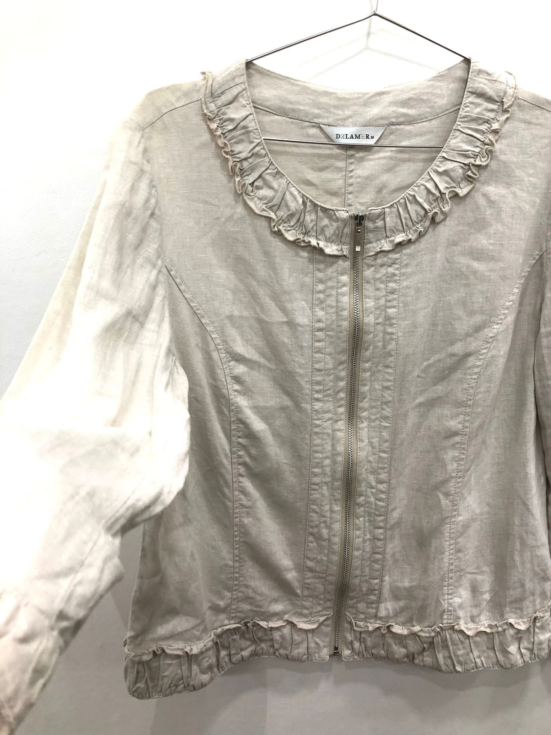 pink beige linen lace zip-up 상품이미지4