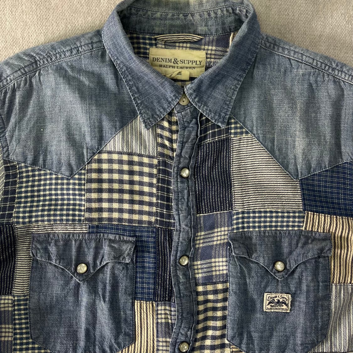 100 폴로 데님앤서플라이 패치워크 데님 셔츠 상품이미지2