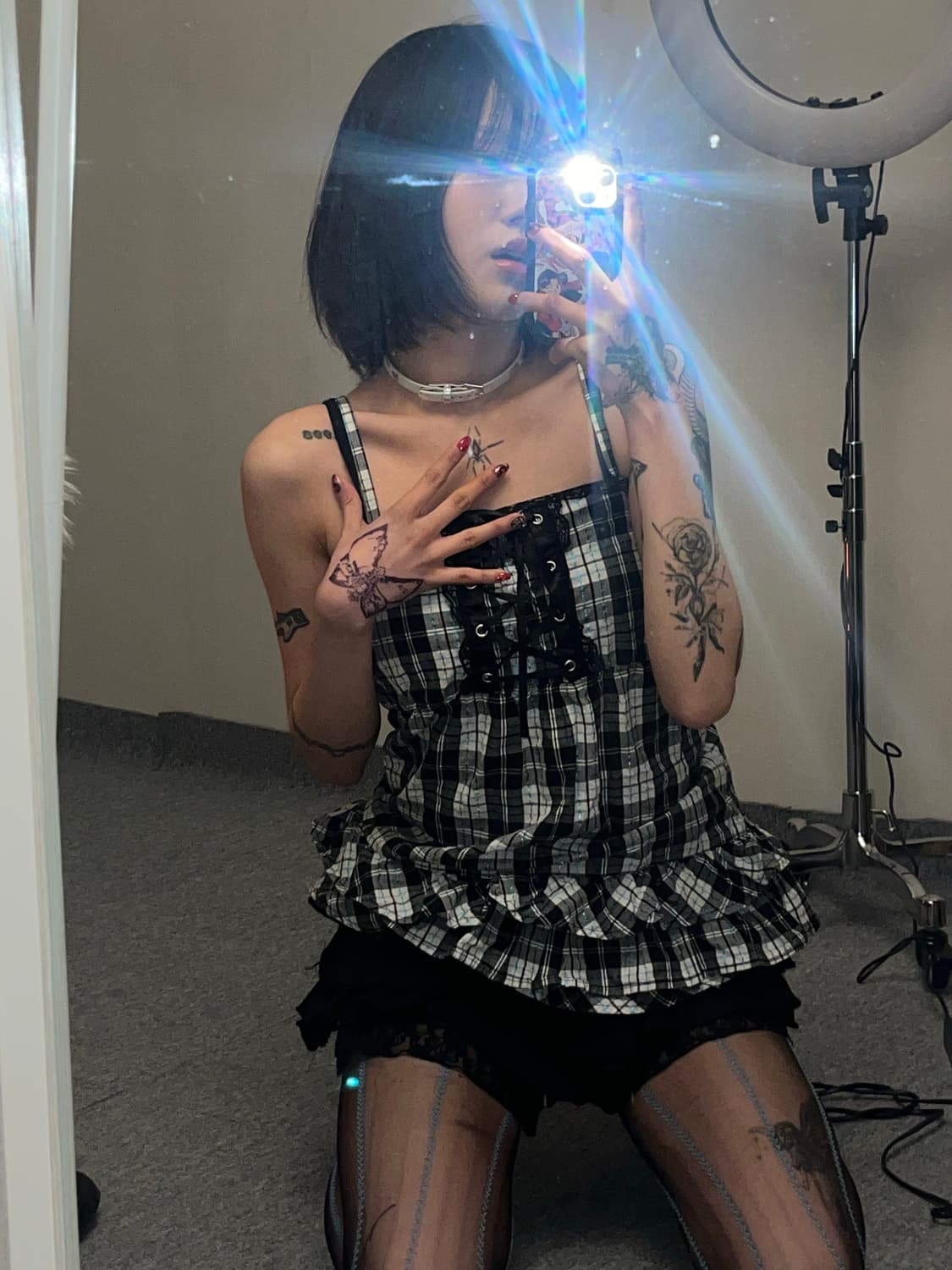 펑크 글리터 체크프릴캉캉 대장나시탑 상품이미지1