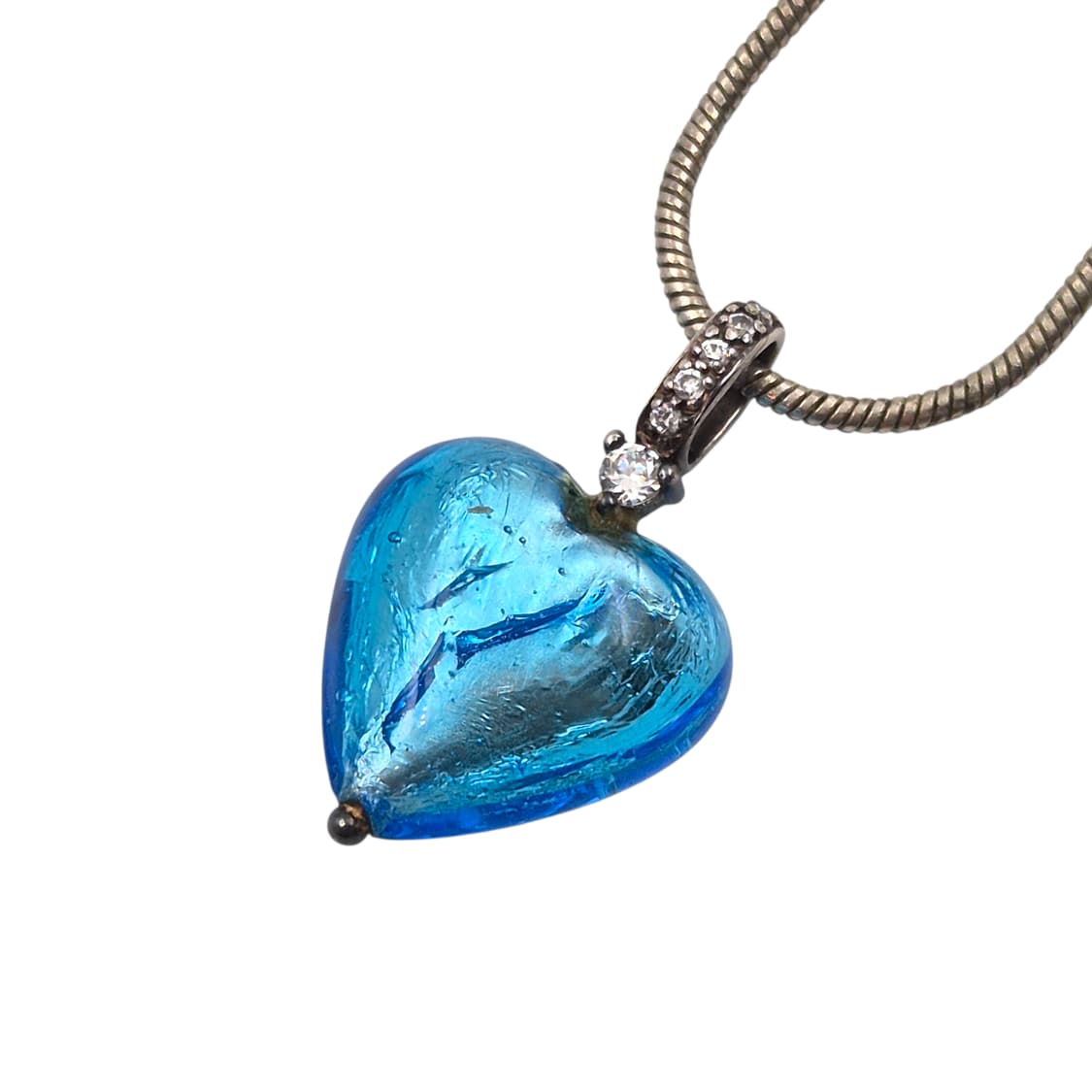 90s 이탈리아 무라노 925 은박 블루 하트 목걸이 상품이미지5