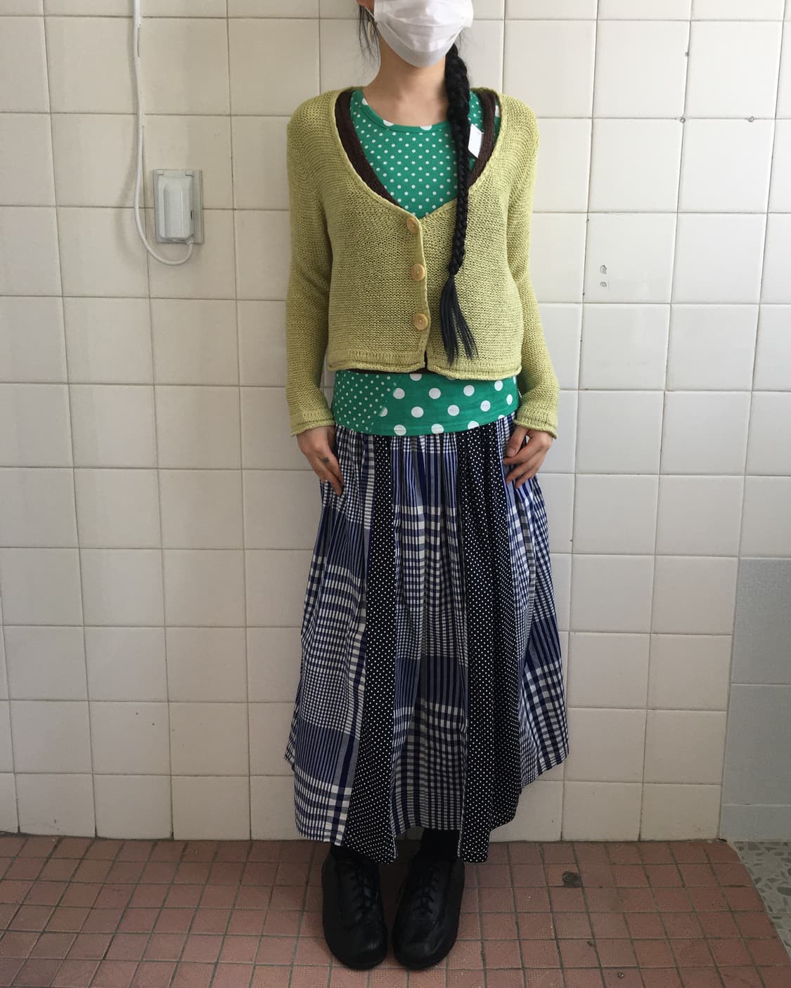 Check dot pattern mixed skirt 상품이미지3