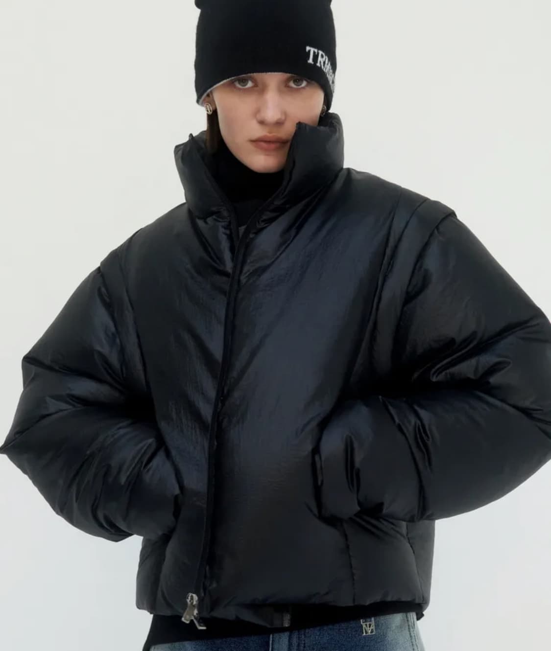 원가39)트리밍버드 나일론 2way 크롭 패딩 상품이미지1