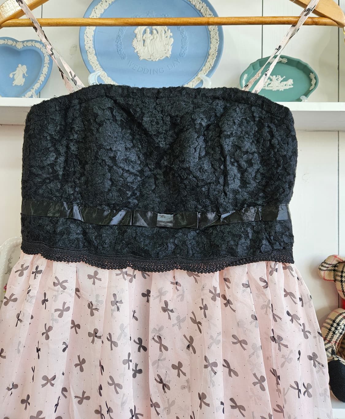 (Ank Rouge) 블랙레이스 리본 쉬폰 원피스 상품이미지2