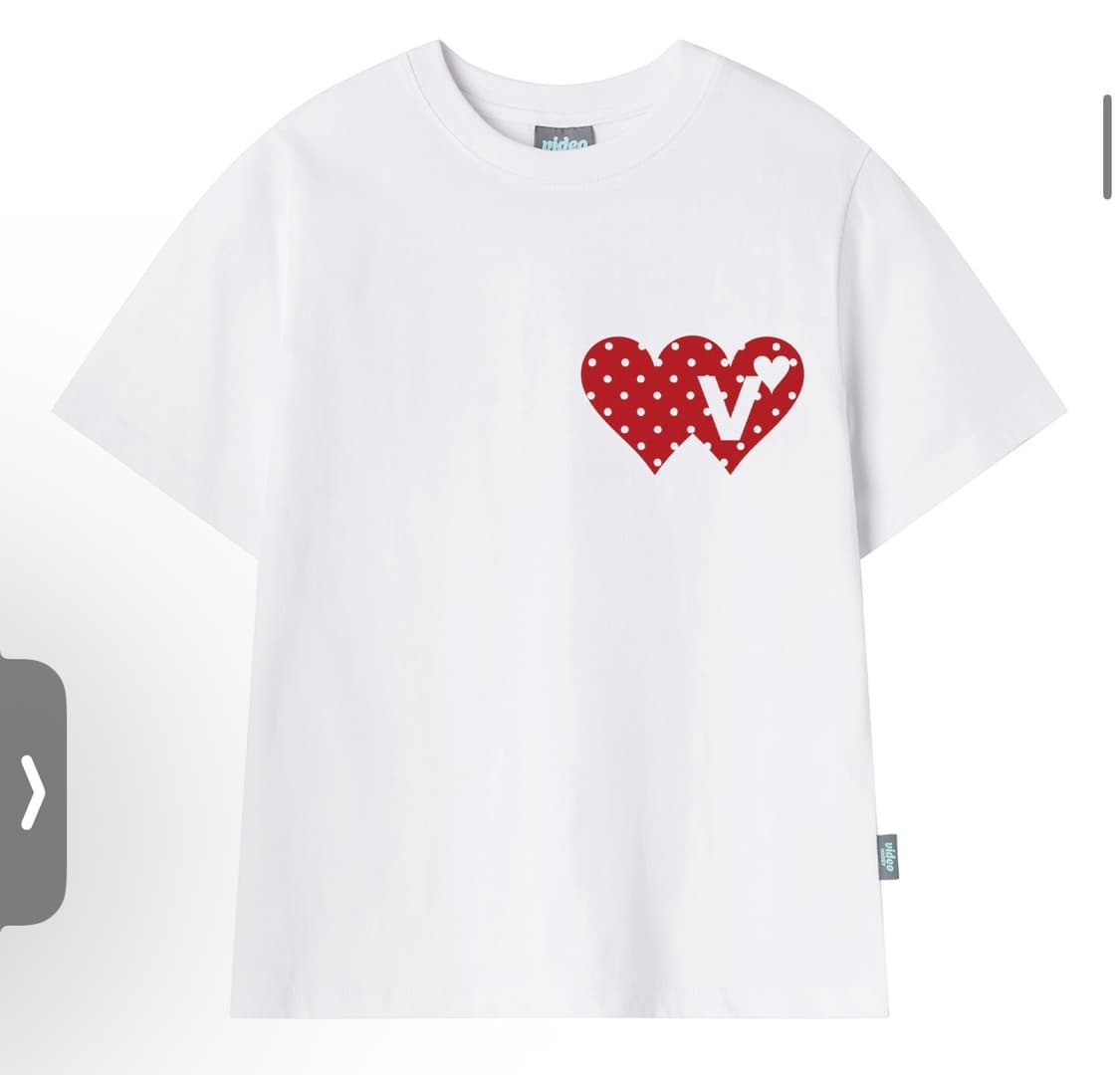 비디오자키 ) 더블하트 화이트 반팔 티셔츠 상품이미지1