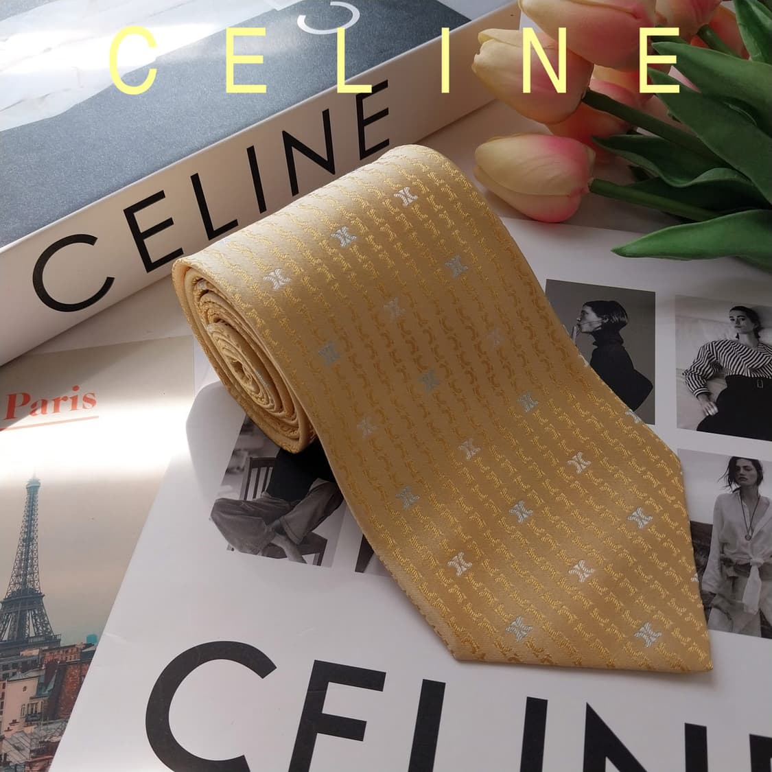 셀린느 레몬 트리오페 자카드 넥타이 9.2cm S~A+등급 K2539 상품이미지2