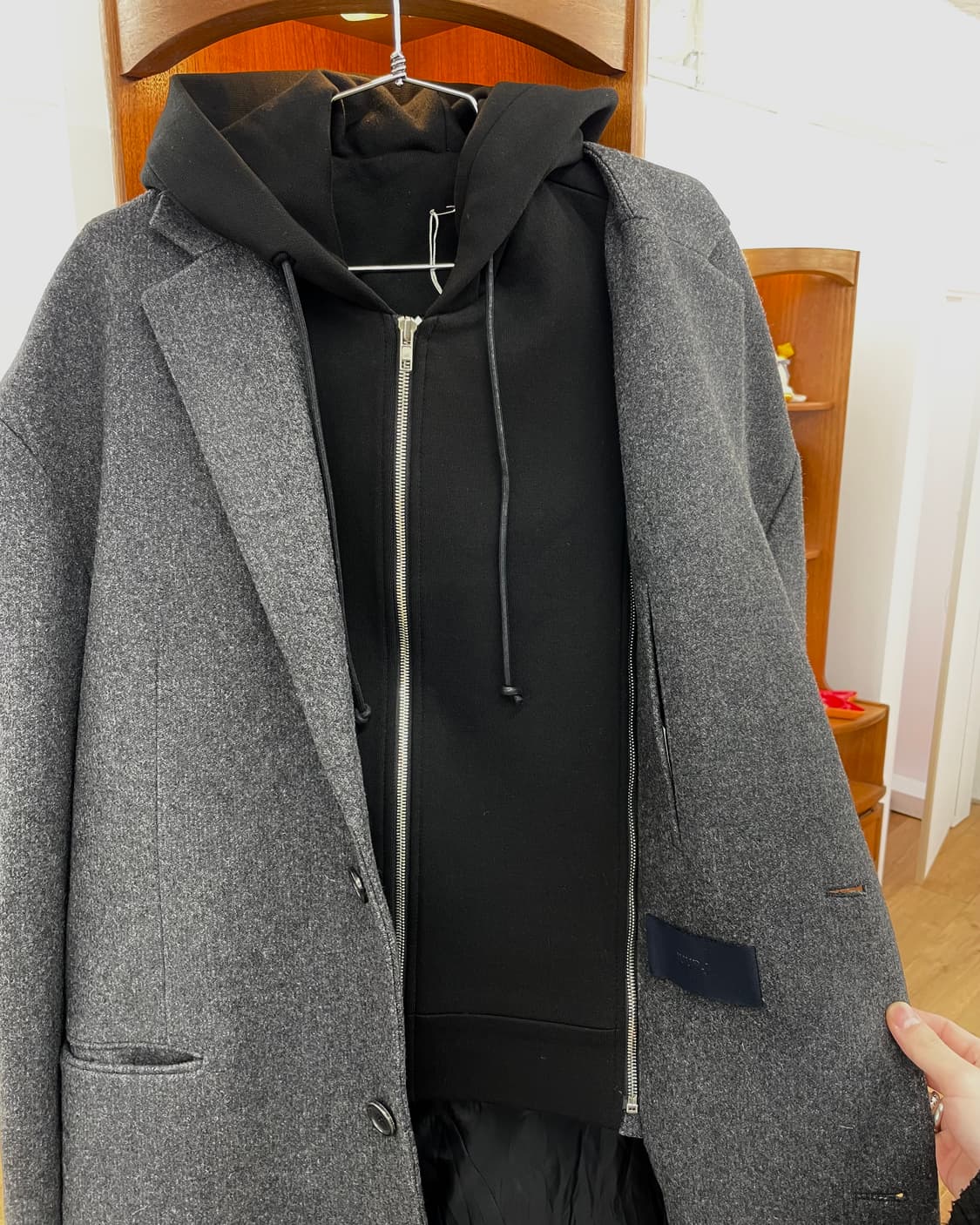 [48] 준지 후드 레이어드 울 코트 상품이미지6