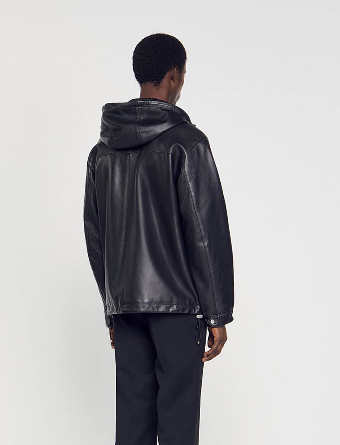 [XL] 산드로옴므 램스킨 레더 후드 점퍼 블랙 상품이미지2