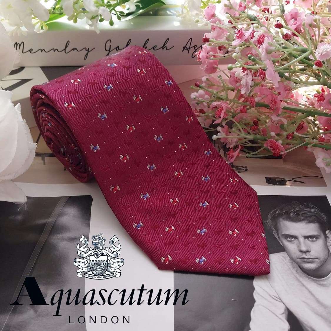 아쿠아스큐텀 실크 와인 자카드 패턴 넥타이 9cm A+등급 k1735 상품이미지2
