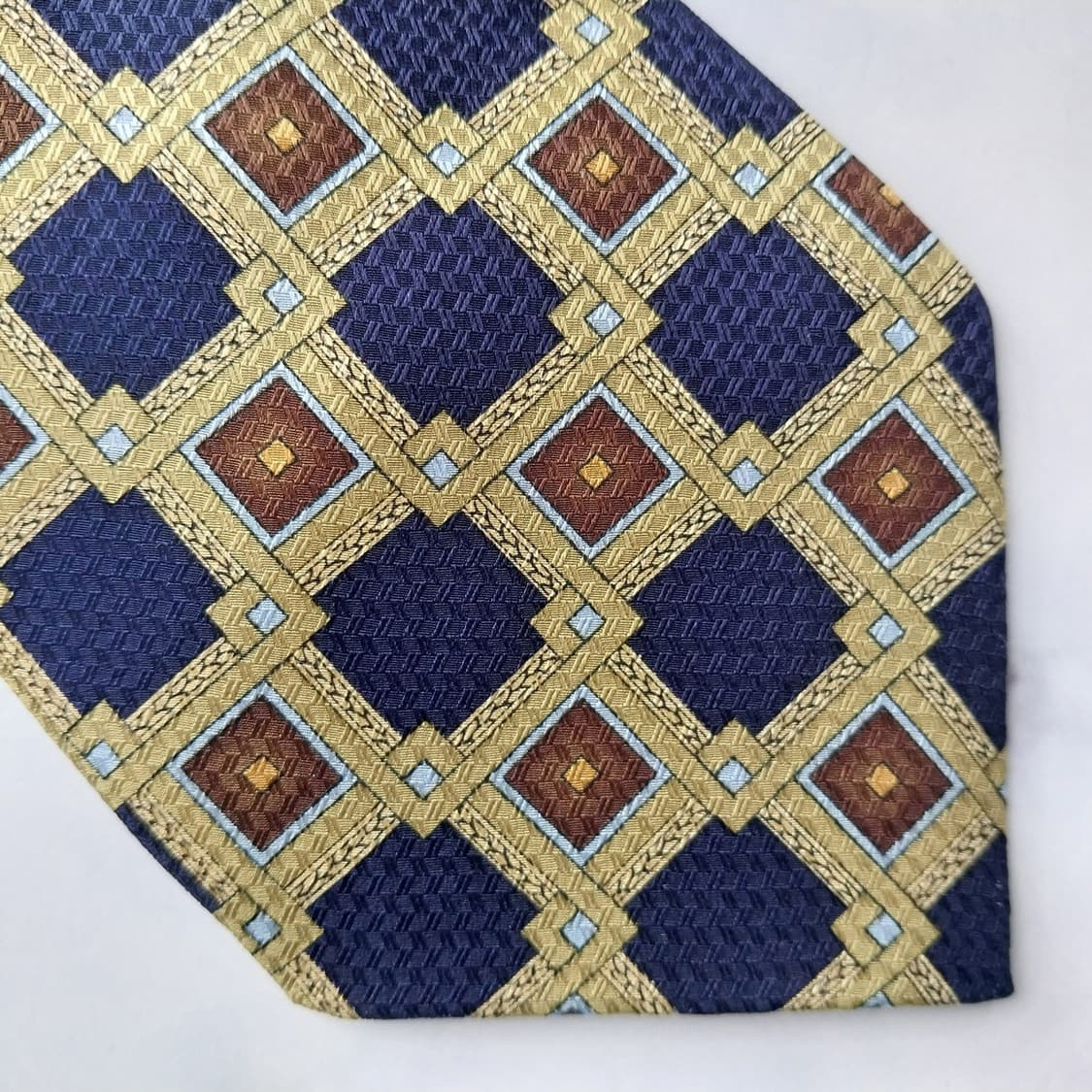 파코라반 실크 네이비&라임 기하패턴 넥타이 9.5cm A+등급 K1509 상품이미지9