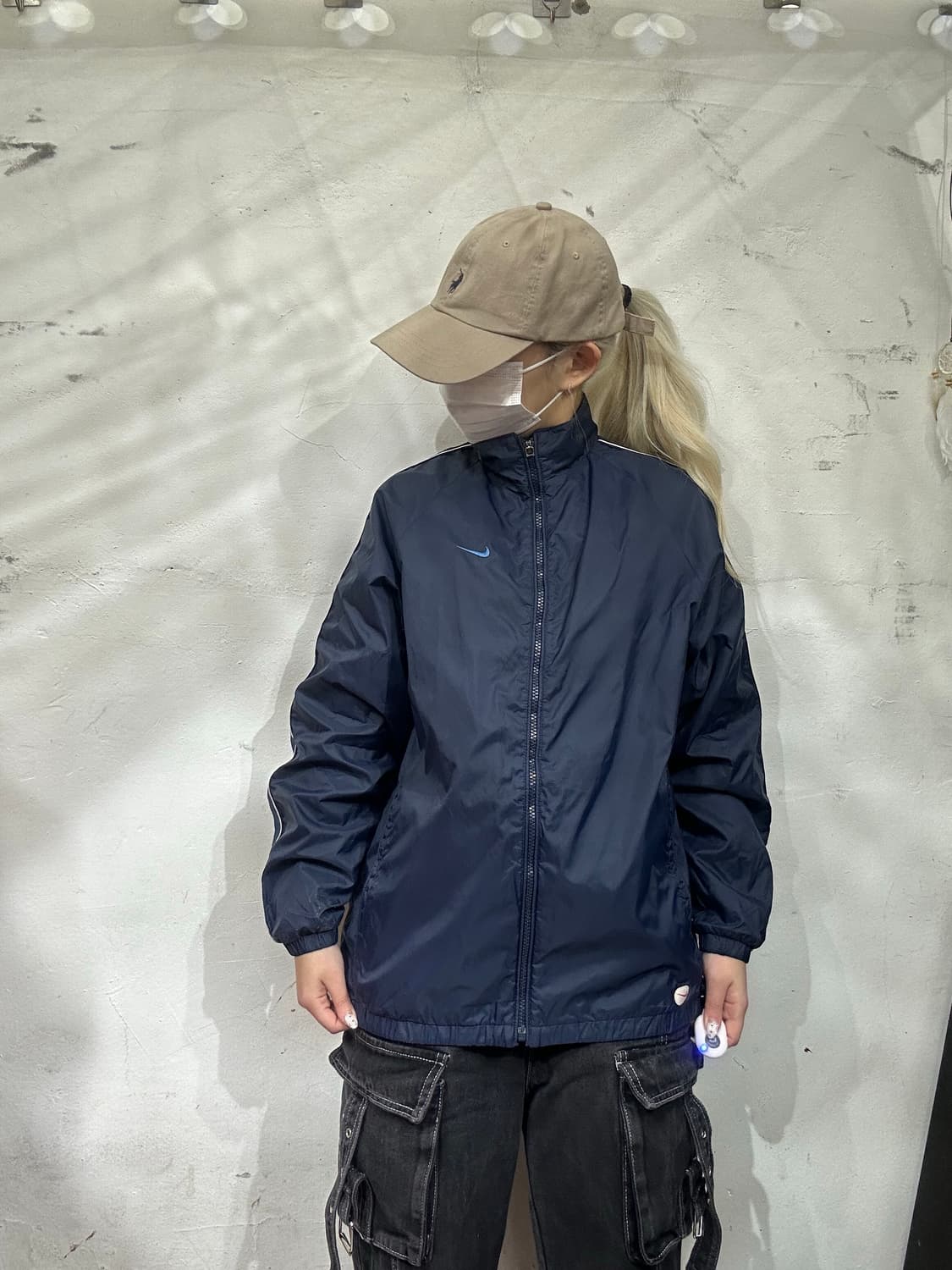 00s 나이키 네이비 화이트 사이드 라인 올드스쿨 바람막이 트랙 자켓 L 상품이미지2