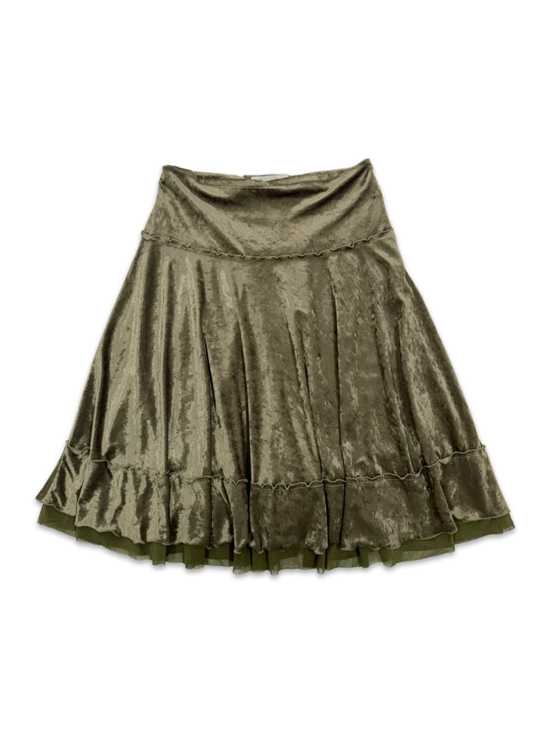 빈티지 Brahmin 카키 벨벳 레이스 프릴 미디 스커트 상품이미지1