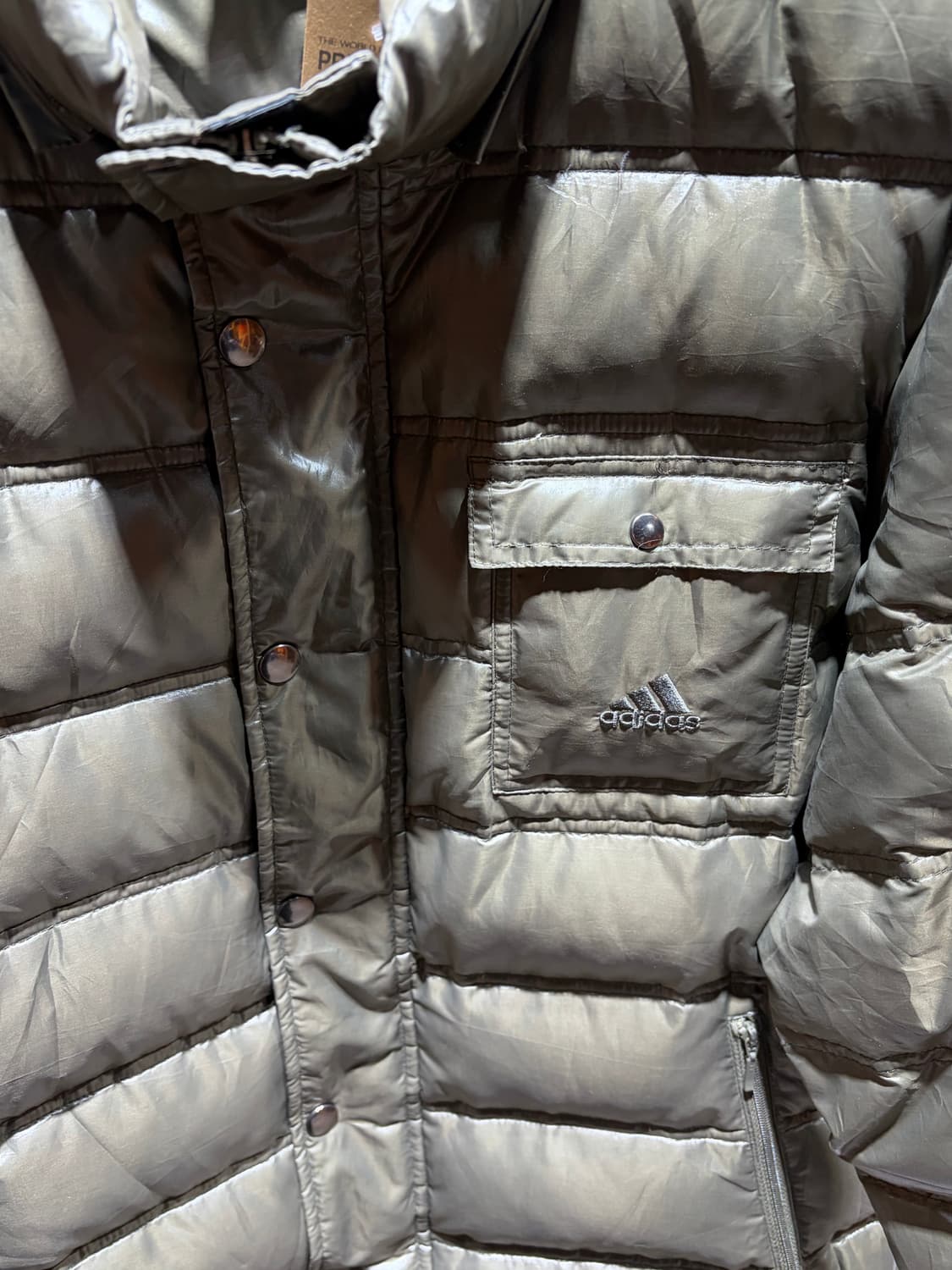 L 아디다스 원포켓 글로시 카키 경량패딩 상품이미지4