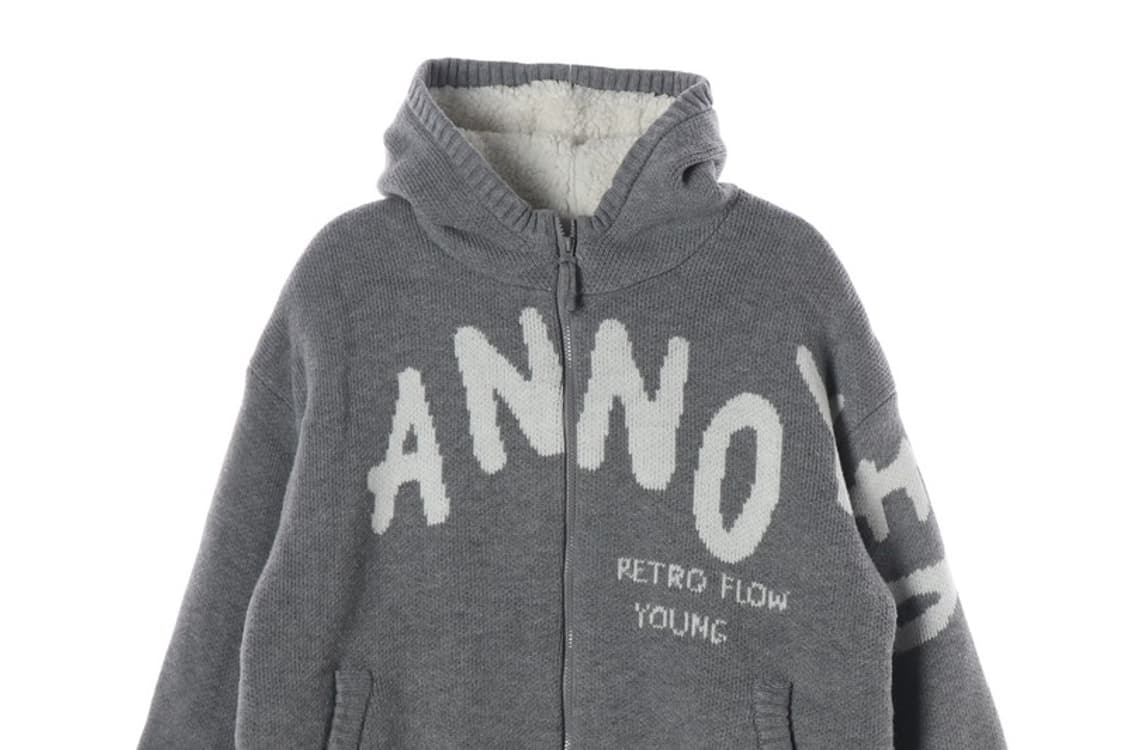 어노이드 그레이 레터링 양털 니트 집업 L 상품이미지3