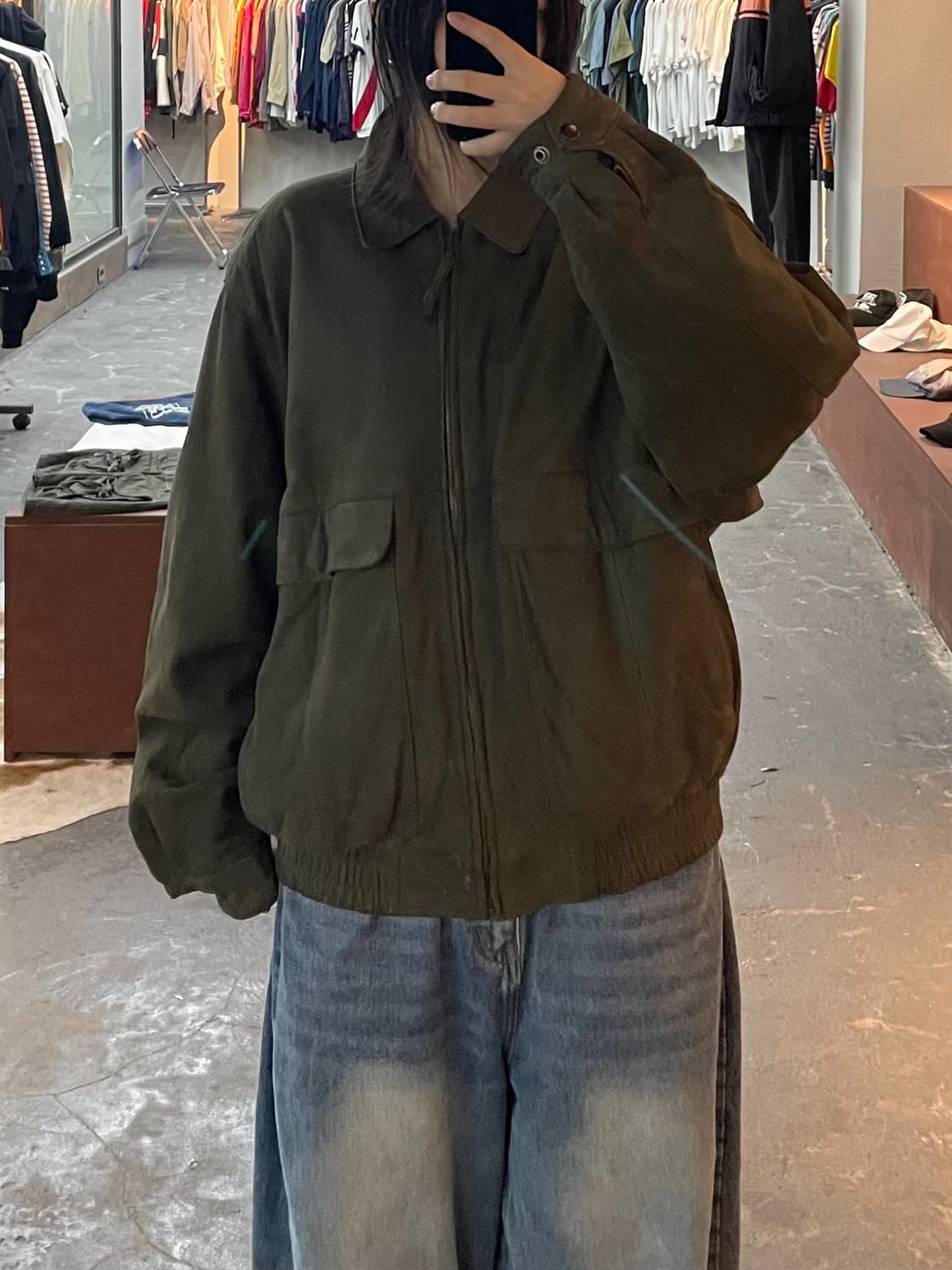 빈티지 올리브 그린 가죽 봄버 자켓 H2438 상품이미지1