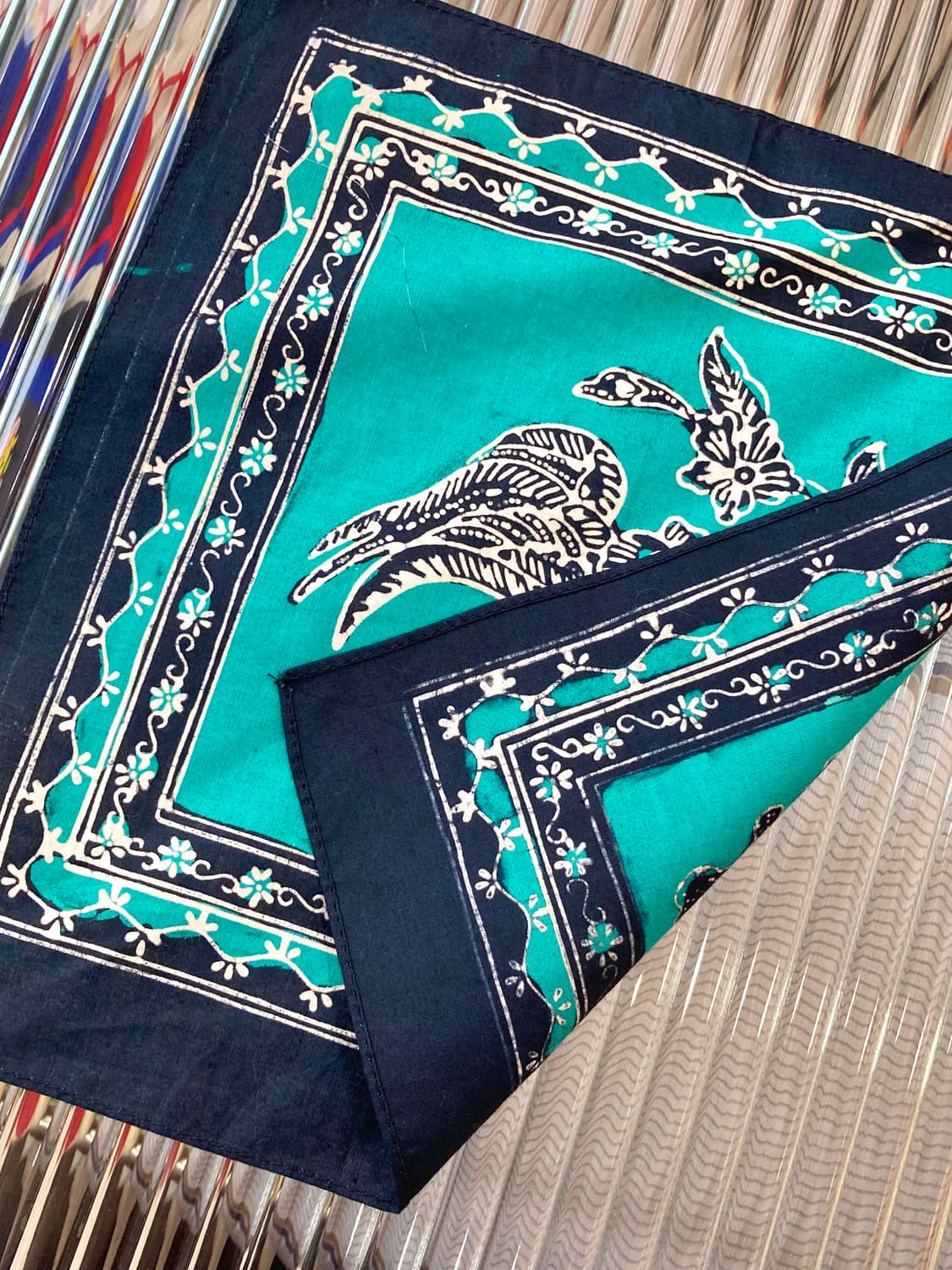 빈티지 에스닉 패턴 에메랄드 손수건 상품이미지3