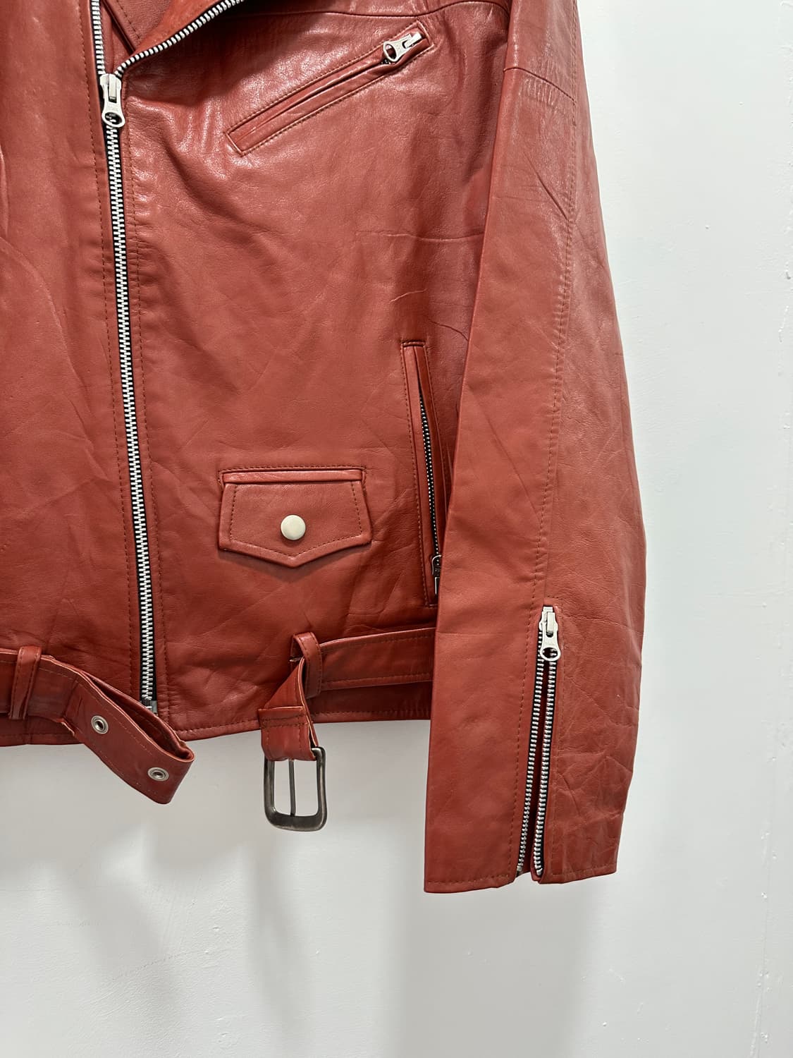Burgundy genuine sheepskin leather jacke 상품이미지7