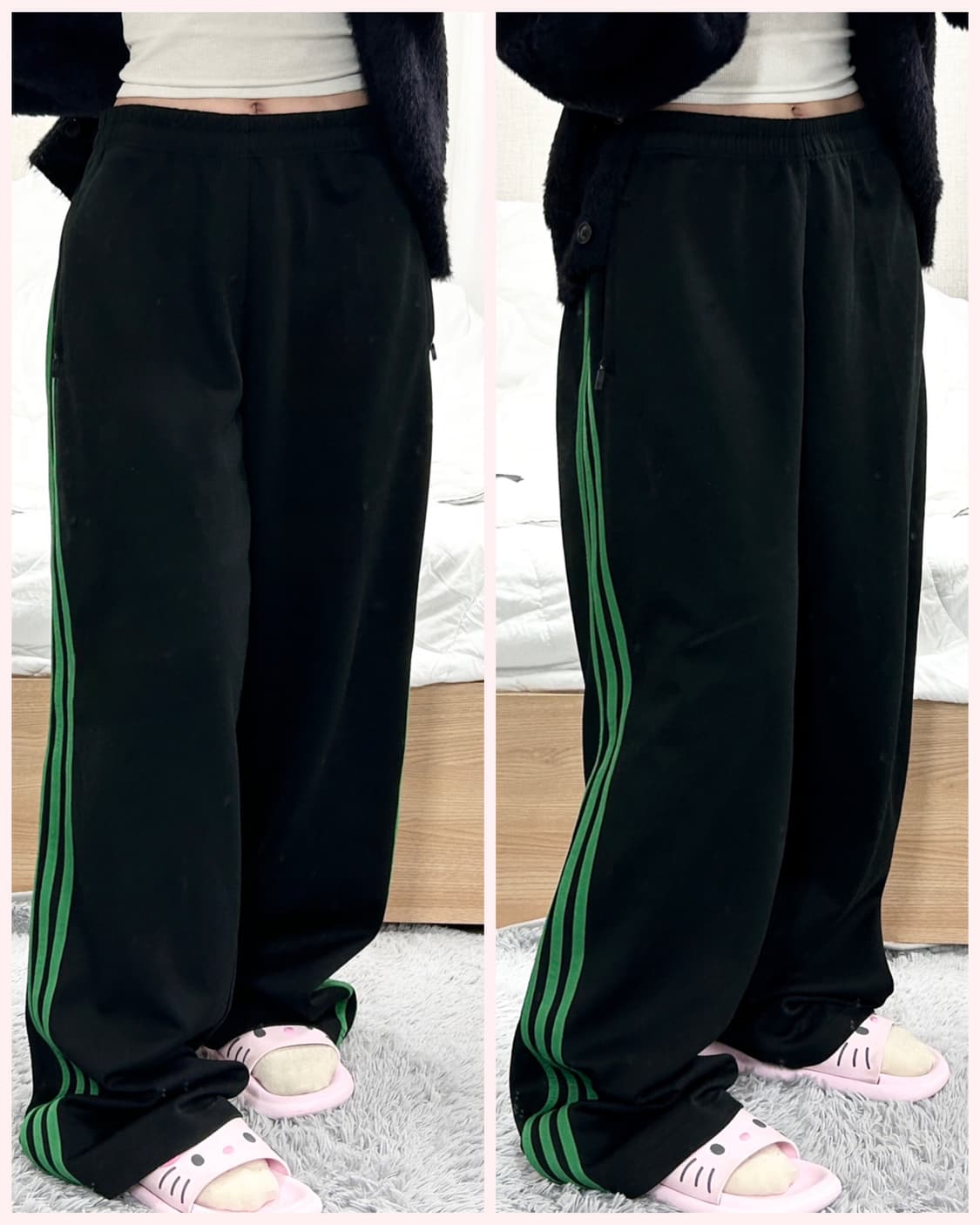 아디다스 그린삼선 블랙 트랙팬츠 상품이미지2