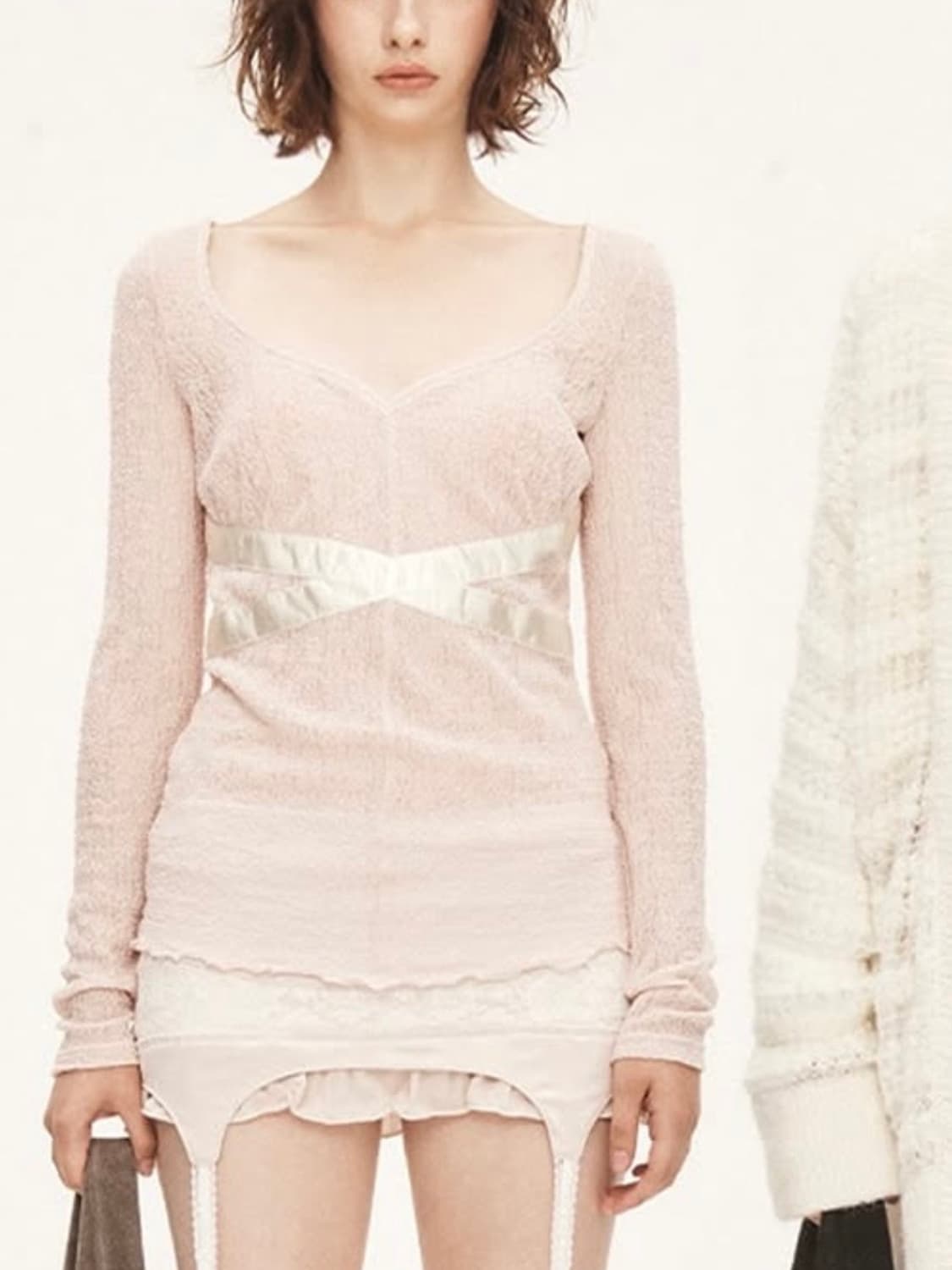 쓰리타임즈 크로스 펄 탑 cross pearl top 핑크 m 상품이미지1