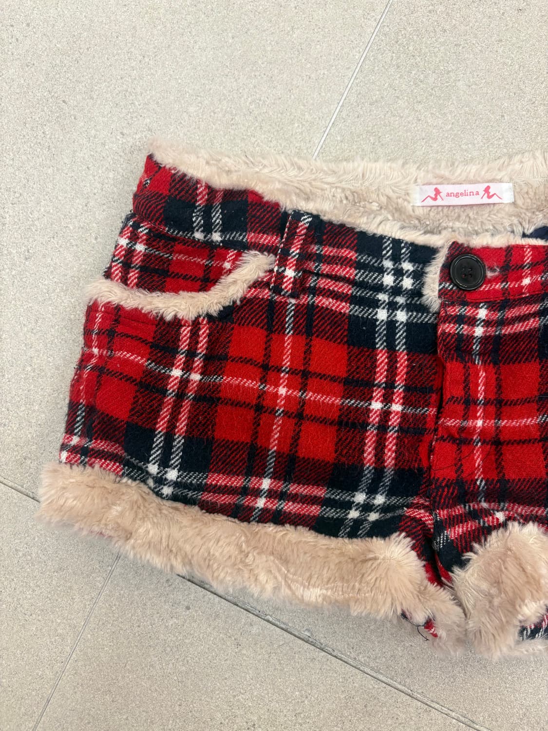 레드 체크 퍼 숏츠 상품이미지2