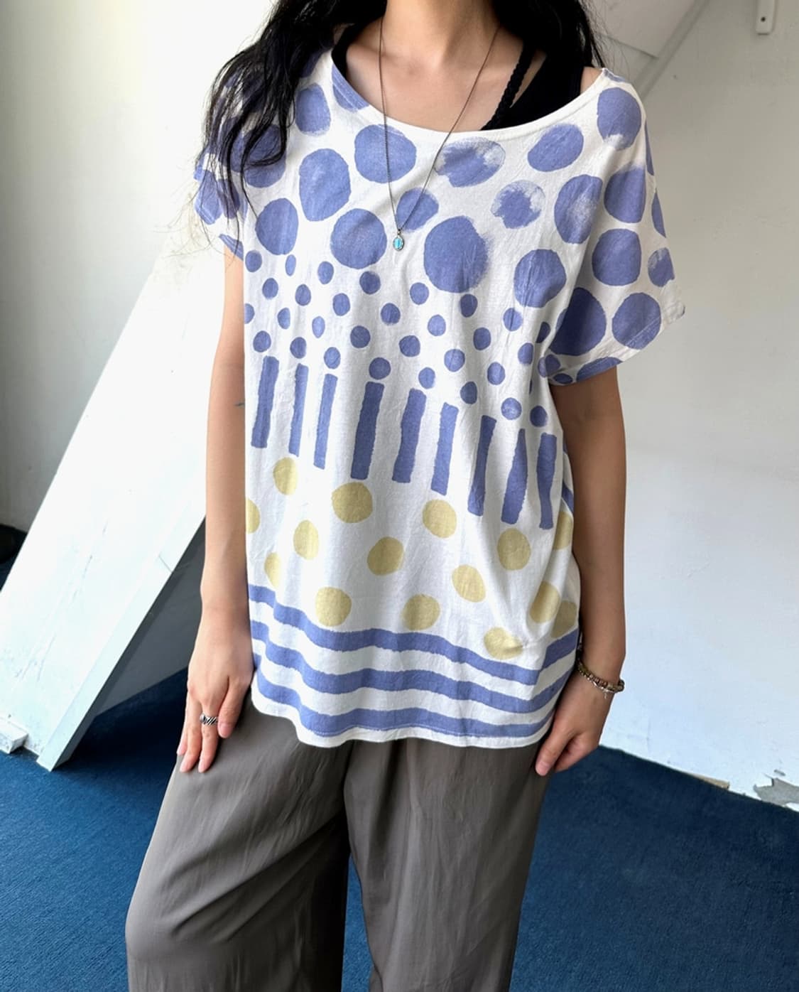 Light cotton wide design pattern top 상품이미지10