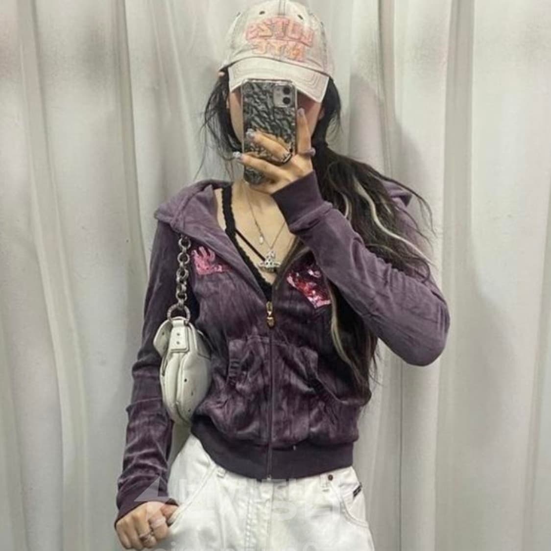 크루빈티지 벨벳 와투케 갸루 후드집업 상품이미지1