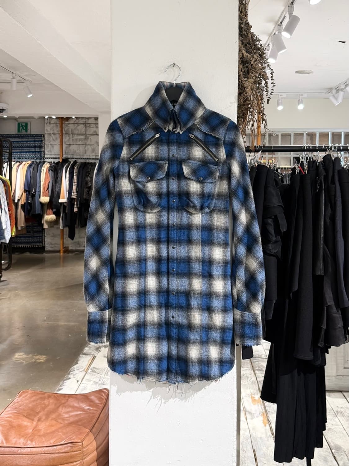 엘지비 블루 체크 울 혼방 지퍼 롱 셔츠  상품이미지1