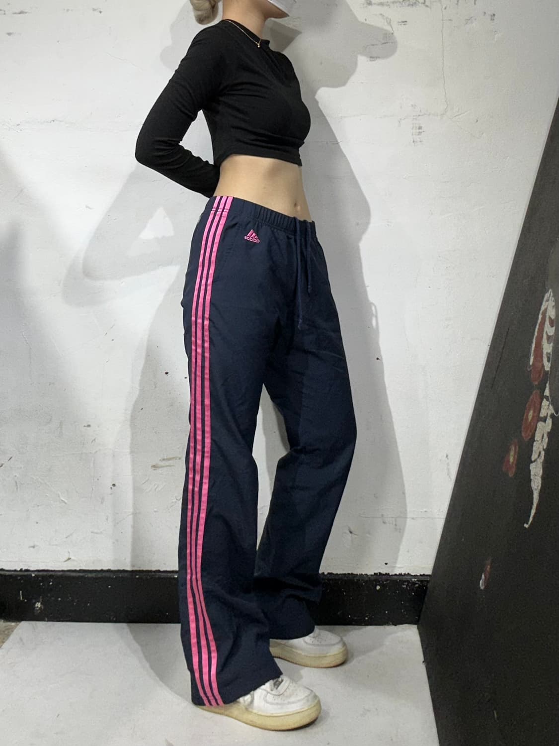 아디다스 네이비 핑크 삼선 로고 와이드 추리닝 트레이닝 트랙 팬츠 M 상품이미지1