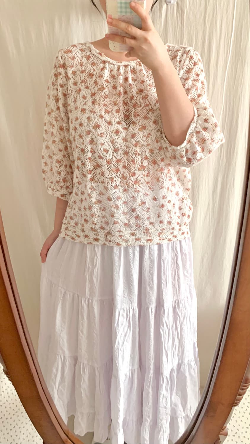 로즈 플라워 크로쉐 퍼프 블라우스 상품이미지6