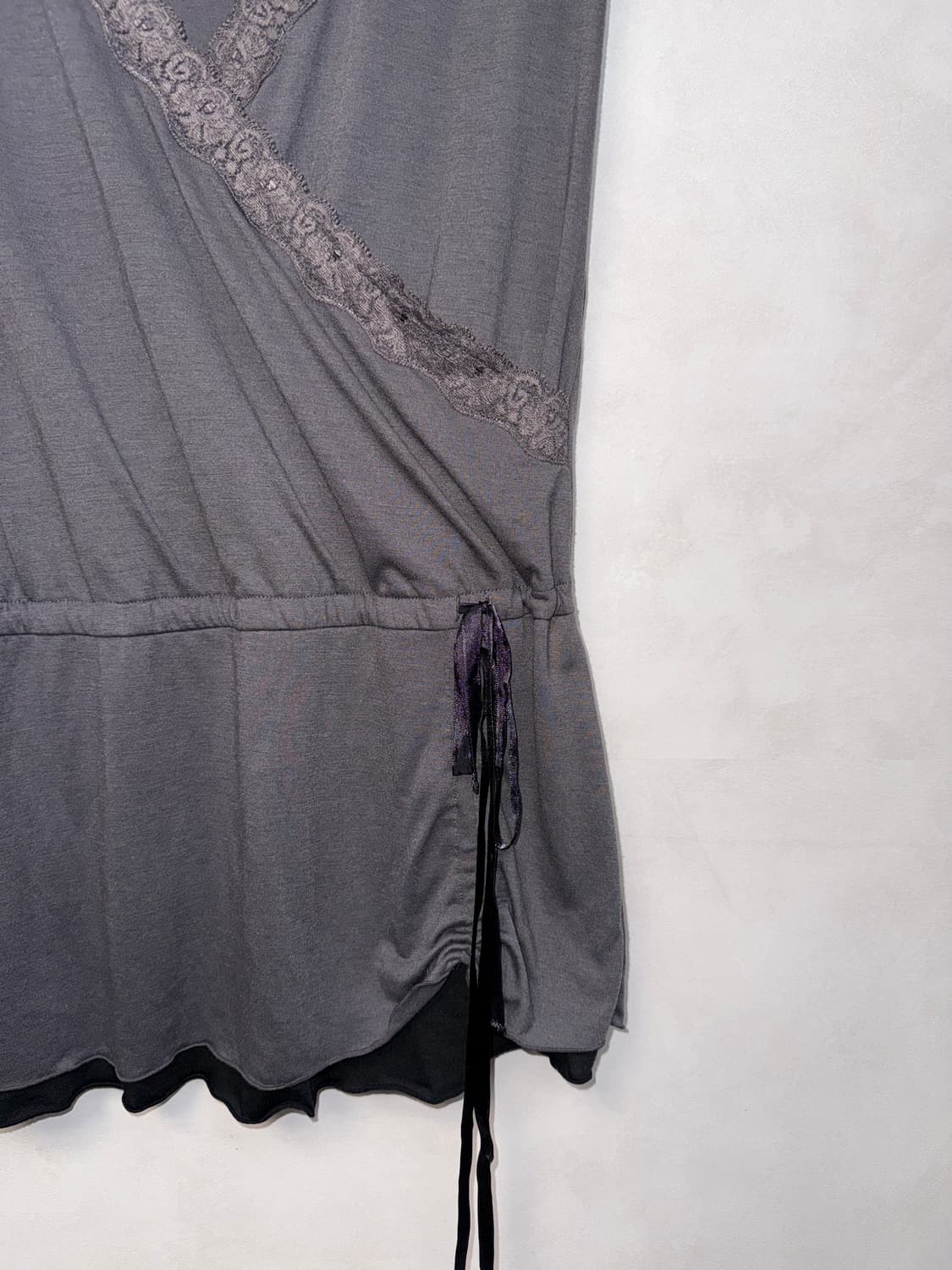 Charcoal cotton lace wrap shirring ops 상품이미지8