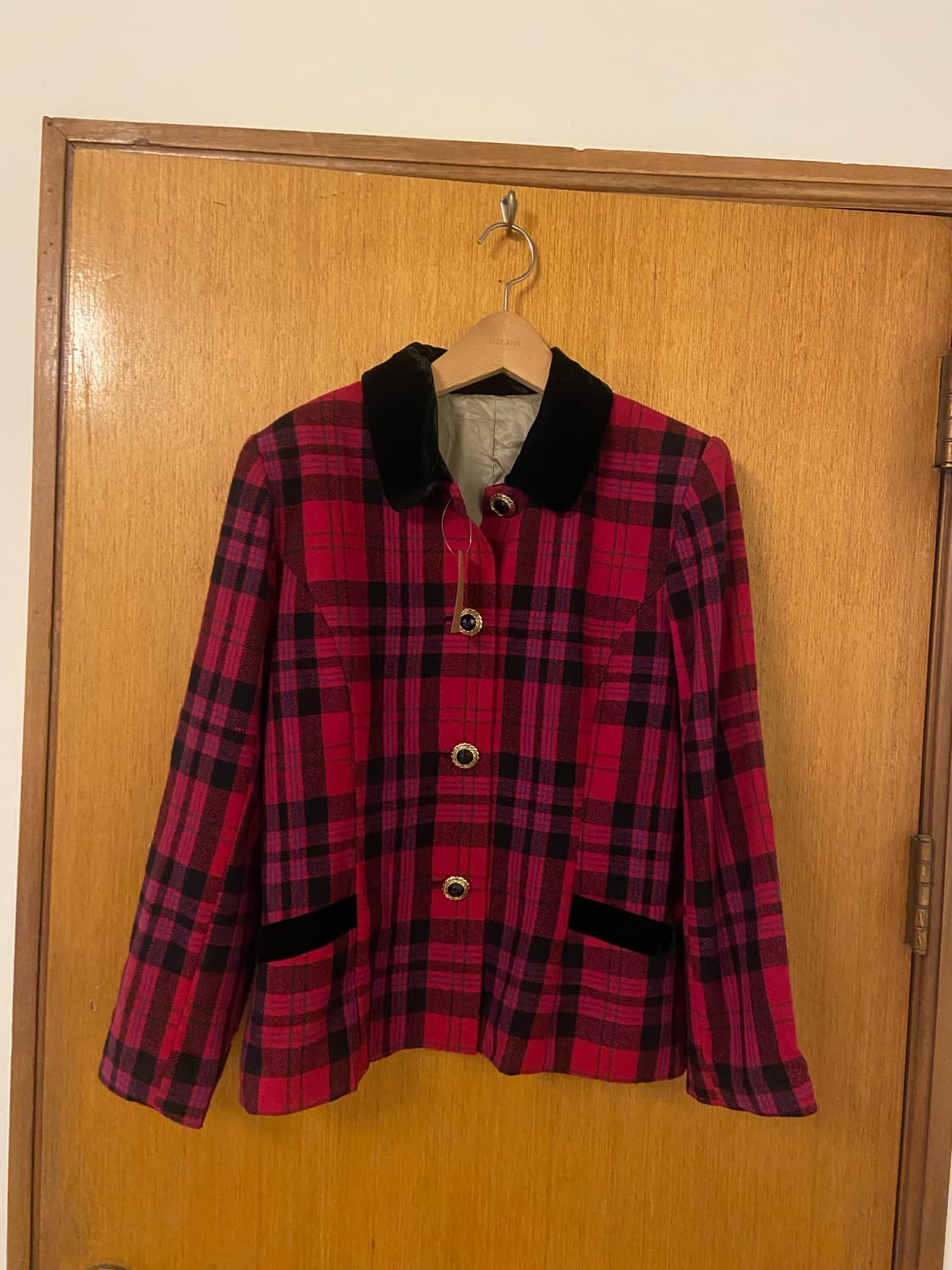 일본 체크 패턴 벨벳 카라 자켓 상품이미지2