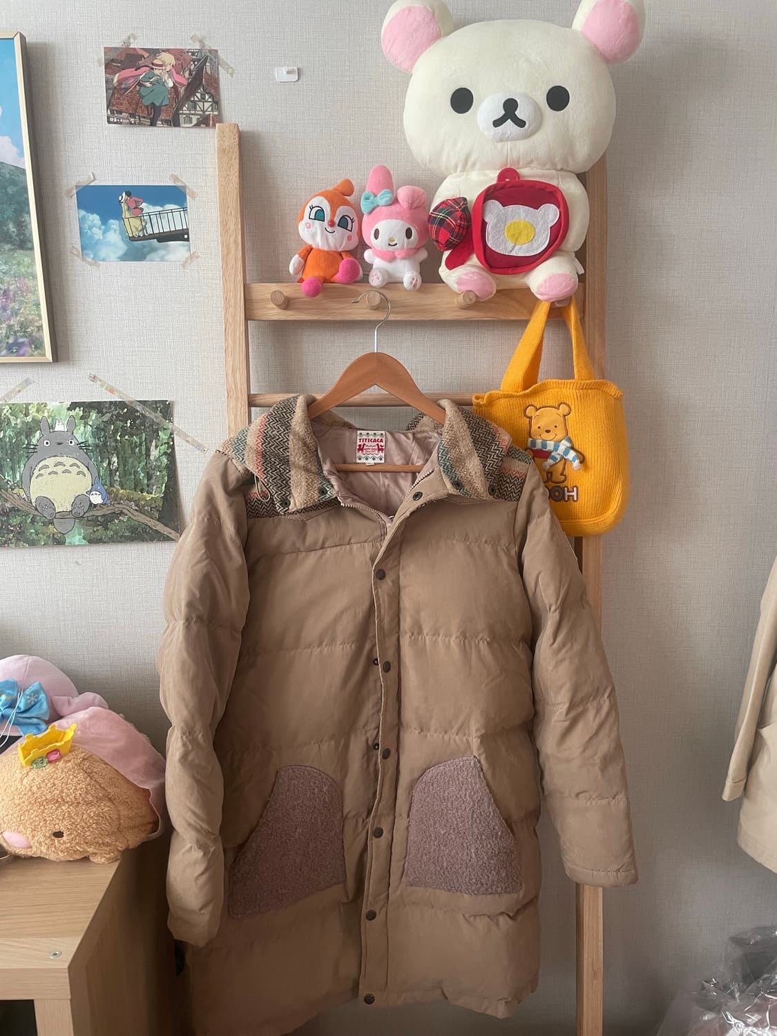 모리걸 빈티지 티티카카 구스다운 배색 후드 롱패딩 상품이미지1