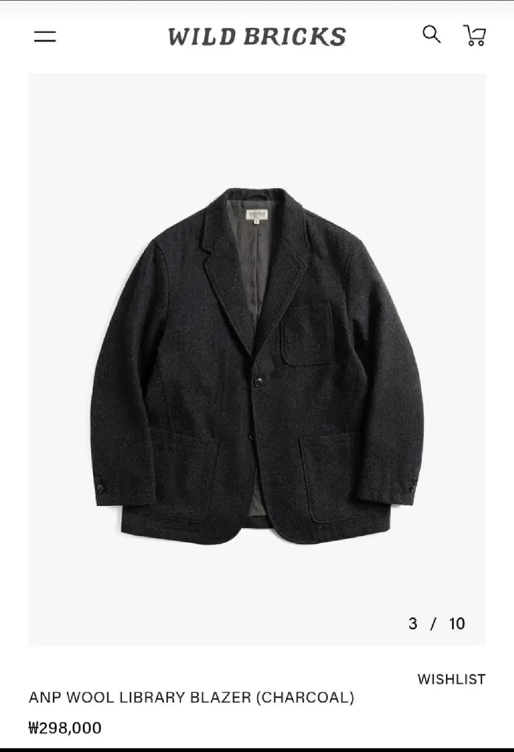 와일드브릭스 울 블레이저 차콜 L(100~105) 상품이미지1