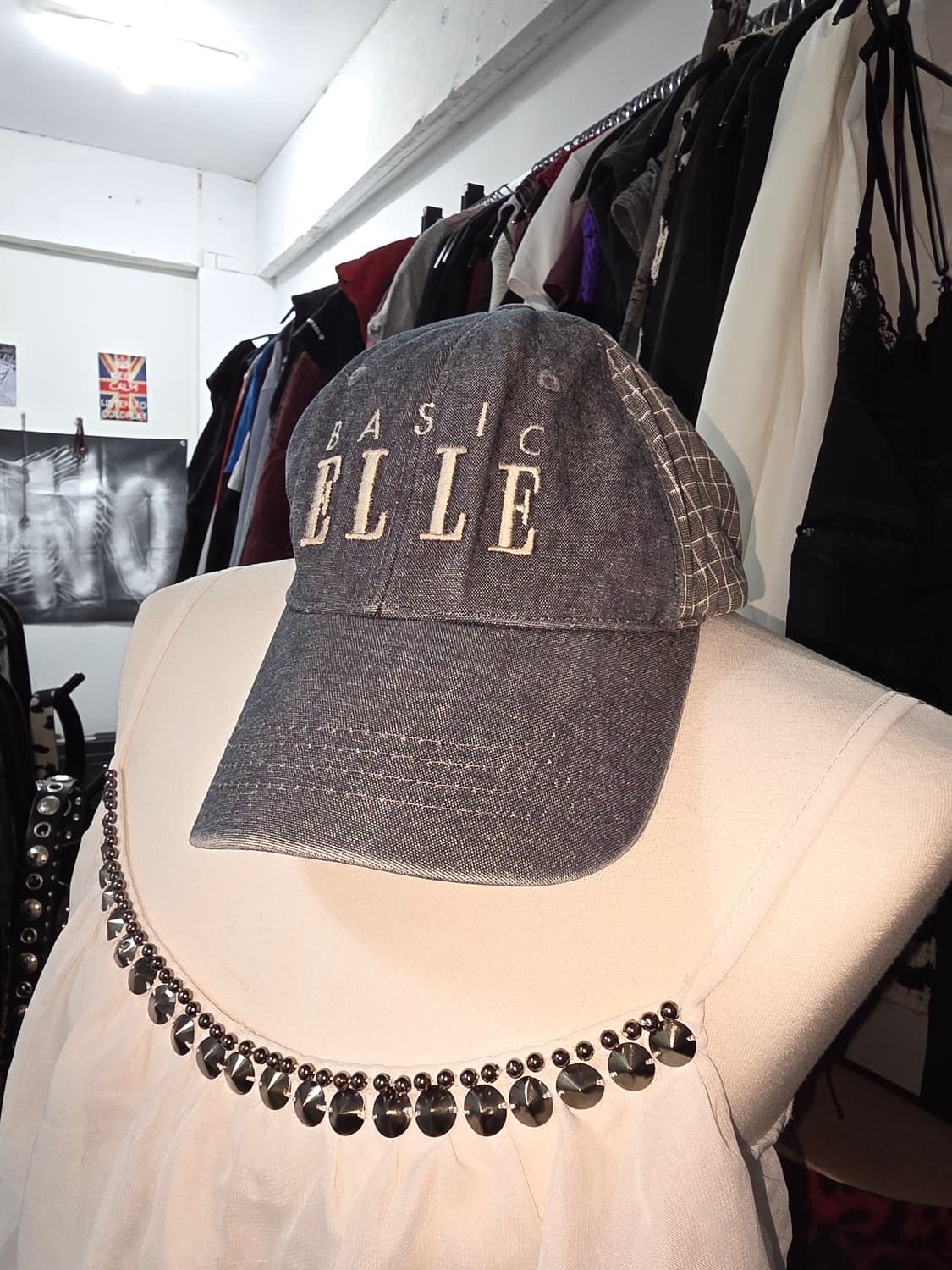 BASIC ELLE 빈티지 자수 체크포인트 캡 상품이미지1