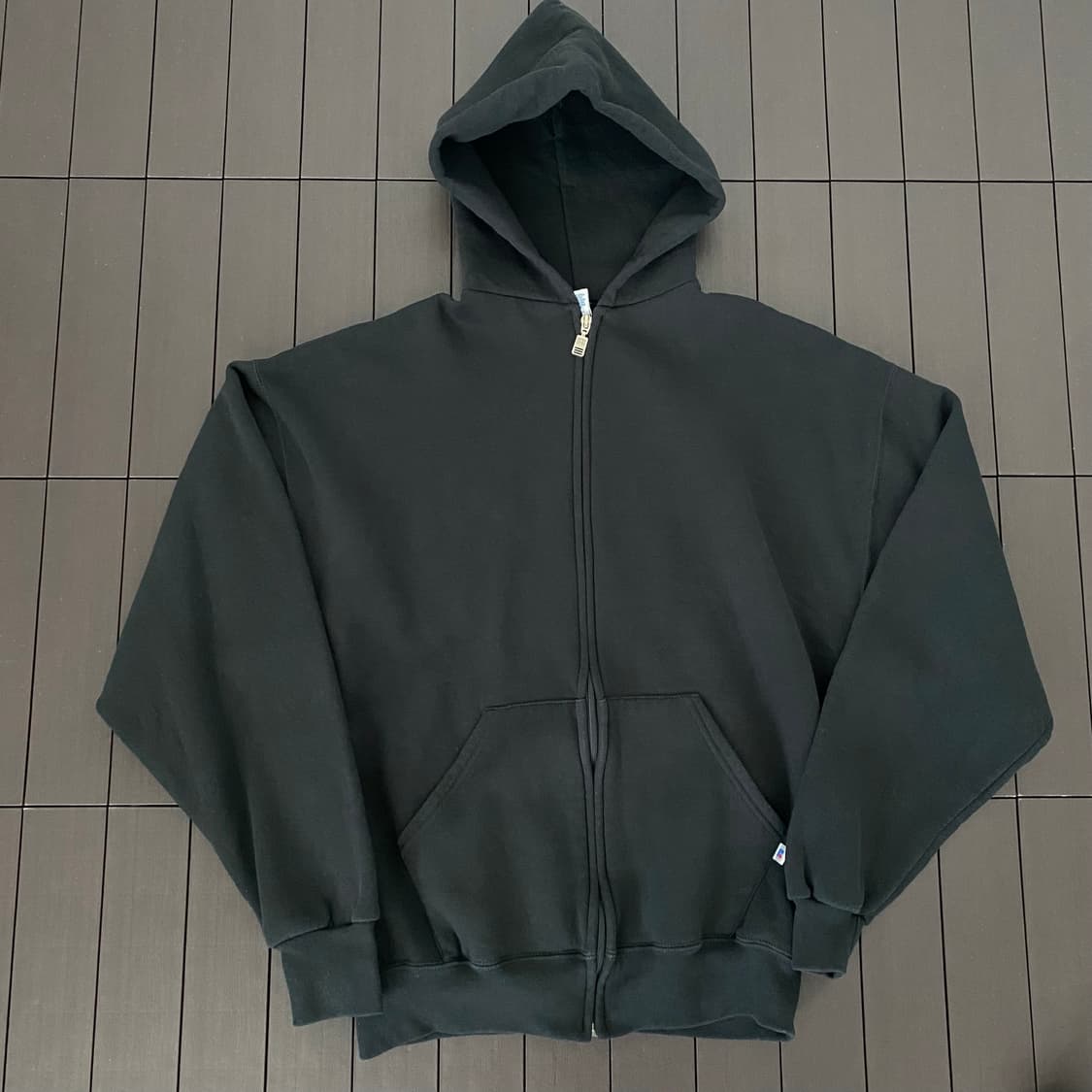 (L) 90s 빈티지 러셀 후드집업 블랙 상품이미지1