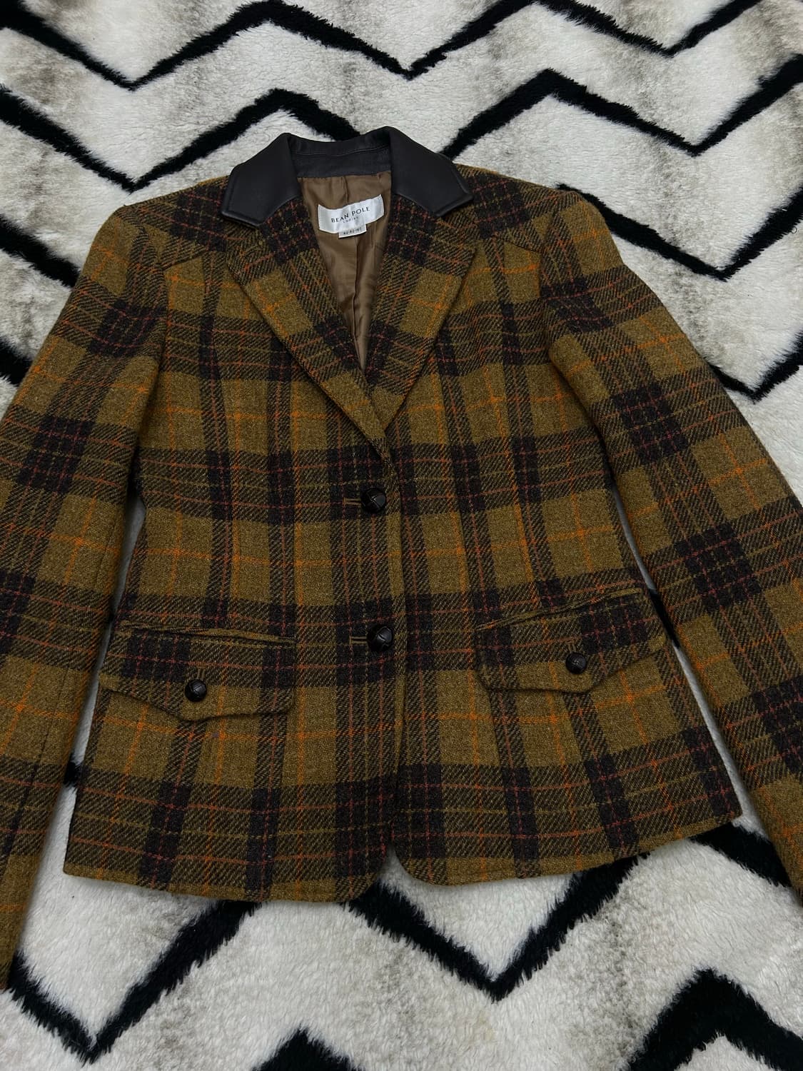 [여성44]빈폴 헤리스트위드 체크 울 블레이저/양가죽카라 상품이미지2