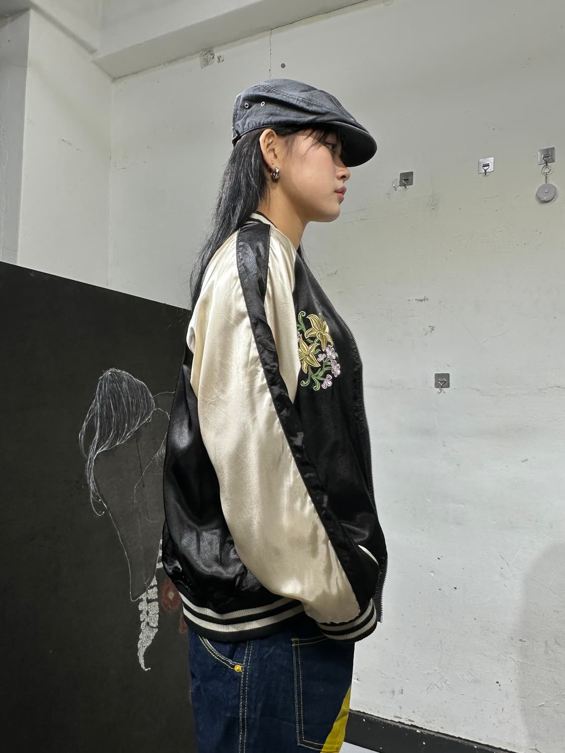 Jpn 일본빈티지 오리엔탈 블랙 꽃 스카잔 자켓 상품이미지6