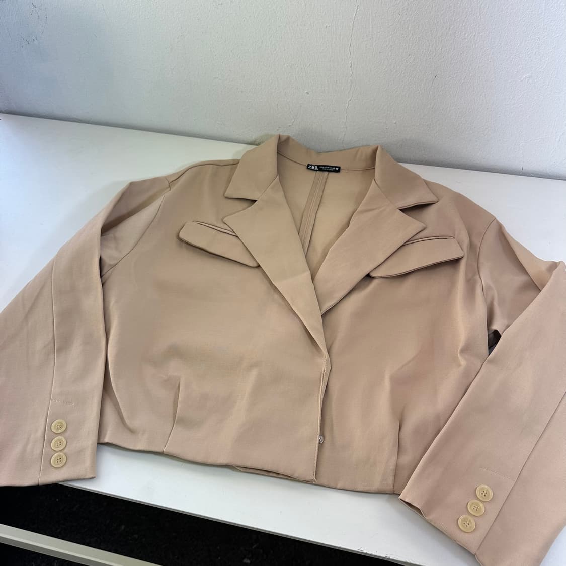 우먼M-L 자라 베이지 오픈카라 크롭자켓 상품이미지1