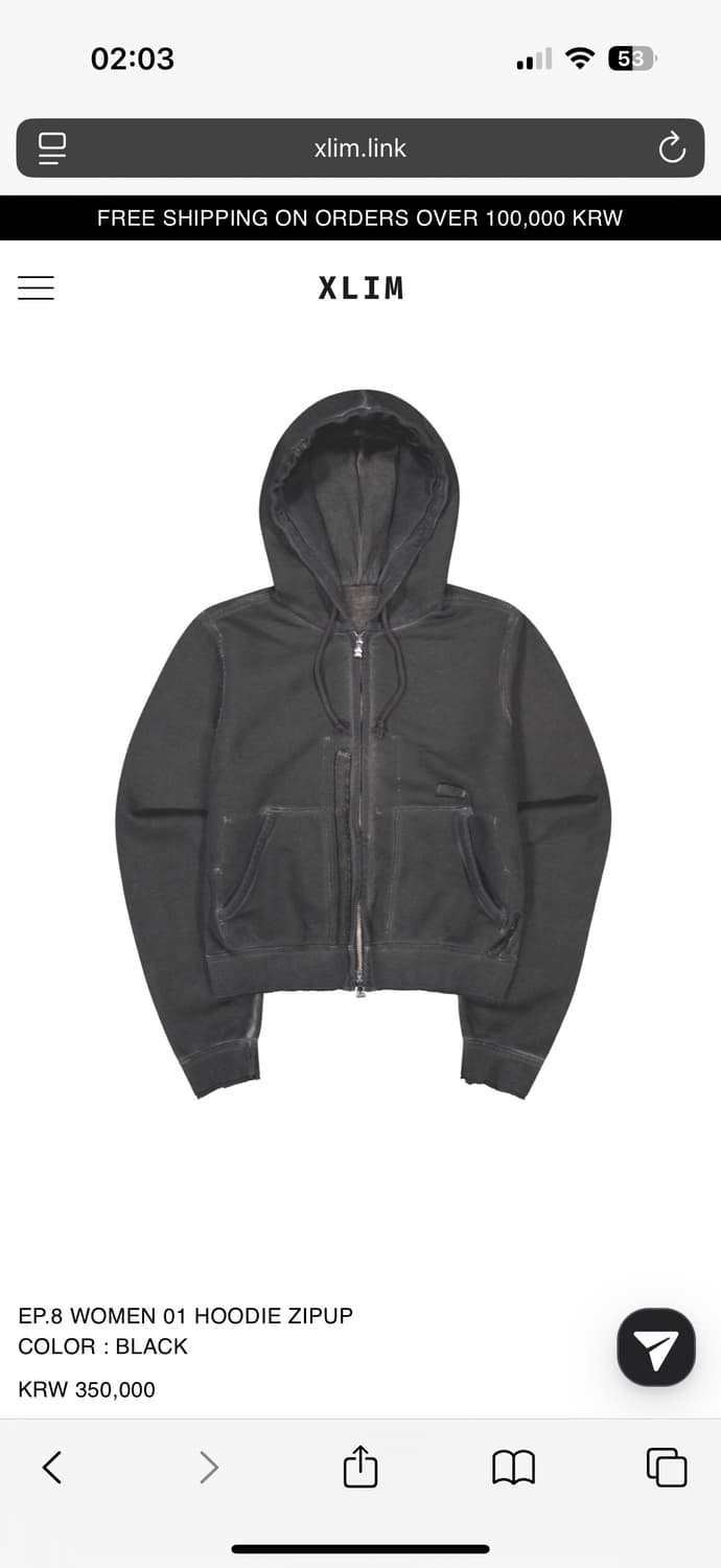 XLIM EP.8 WOMEN 01 HOODIE ZIPUP BLACK S 상품이미지1