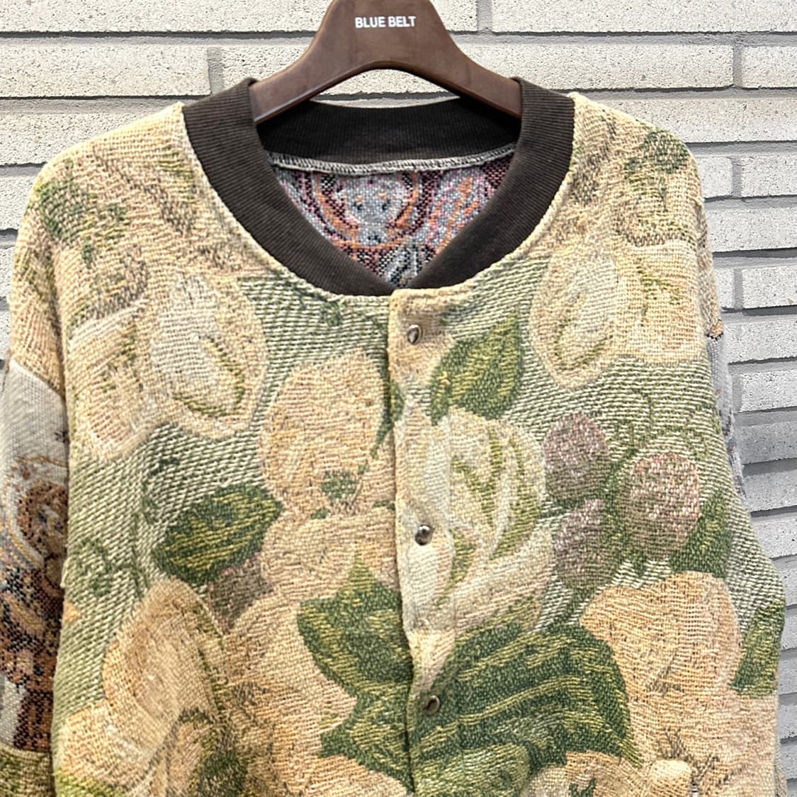 USA VINTAGE 러그 블랭킷 리메이크 자켓 플라워 패턴 디테일 노랑 상품이미지4