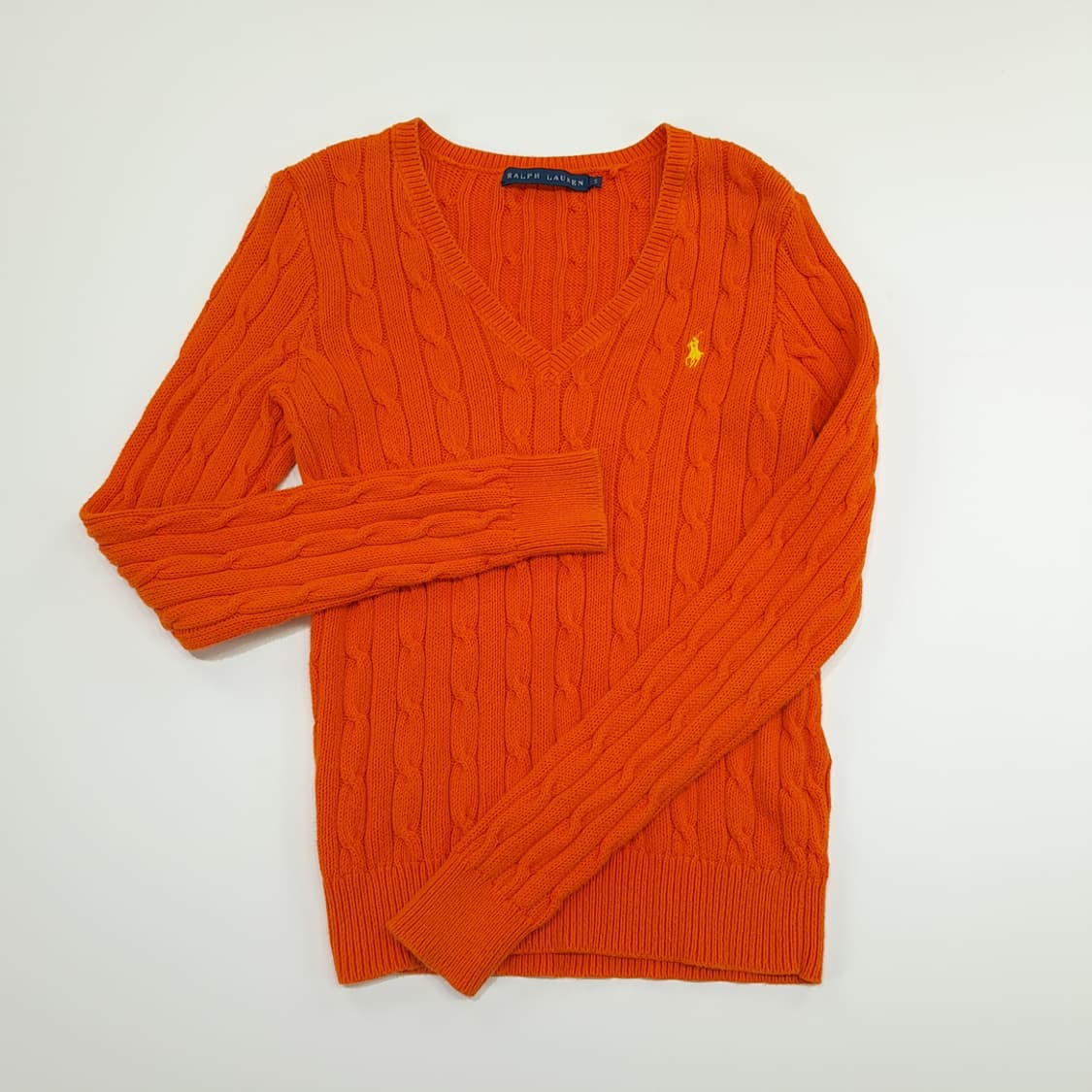CN826W S 폴로 랄프로렌 오렌지 V넥 케이블 긴팔 니트 스웨터 상품이미지2