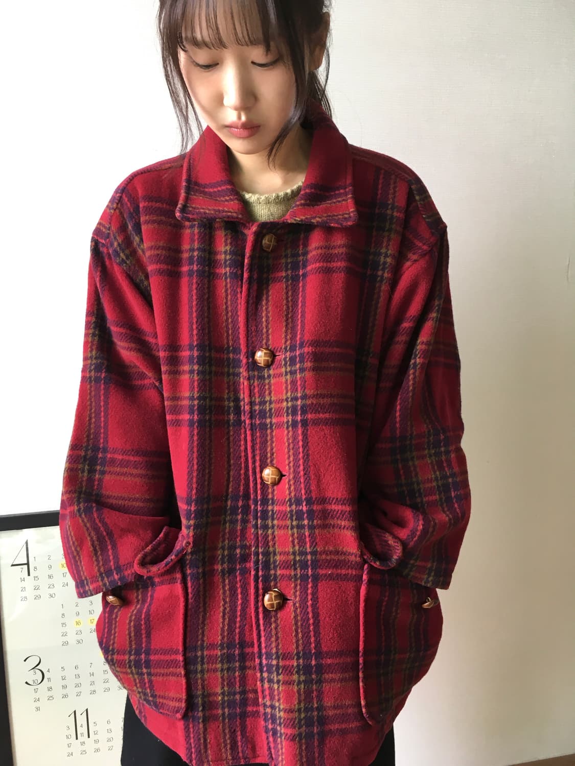 체크 버튼 하프 울코트 상품이미지8