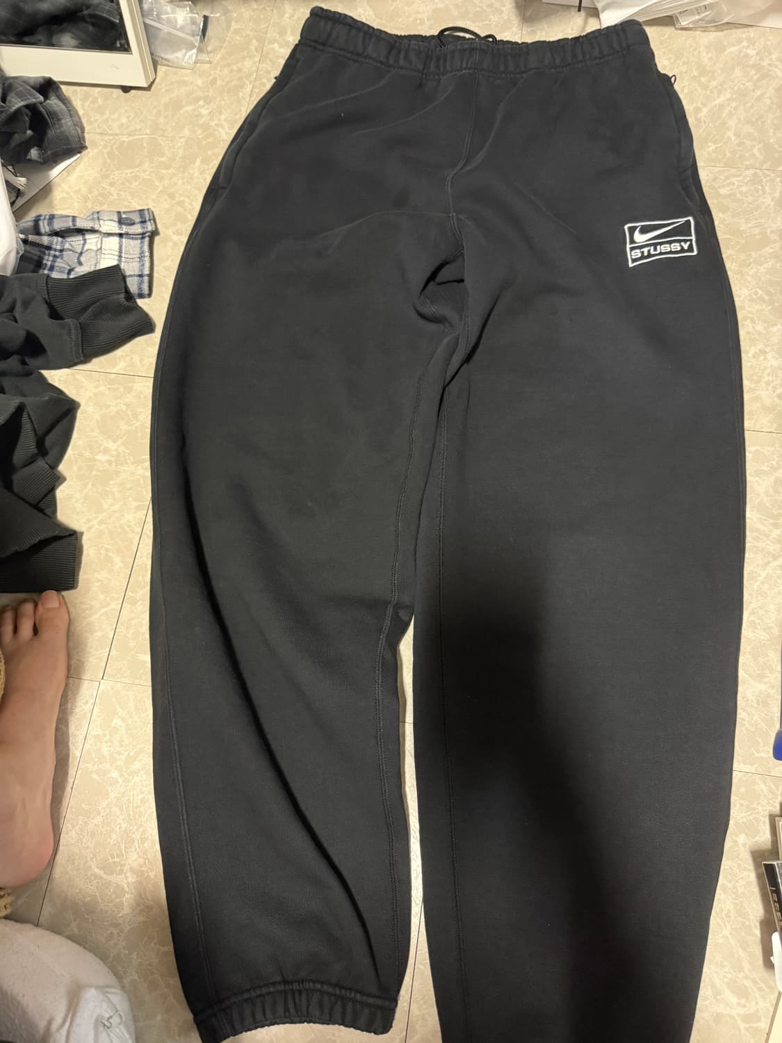 S사이즈 스투시 나이키 NRG 워시드 플리스 팬츠 블랙 상품이미지1
