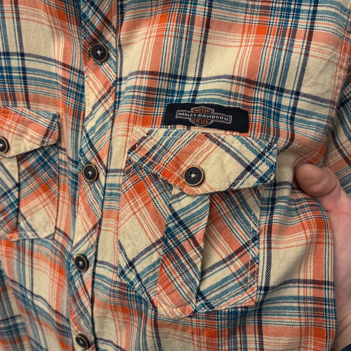 10s 할리데이비슨 슬림핏 오렌지체크 플란넬 워크셔츠 바앤실드 N739 상품이미지5