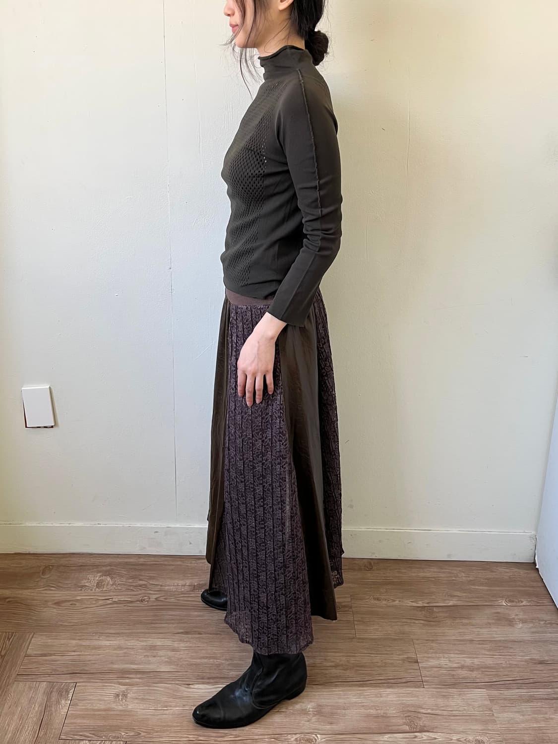 And Coutwie 브라운 레더 레이스 스커트 상품이미지9