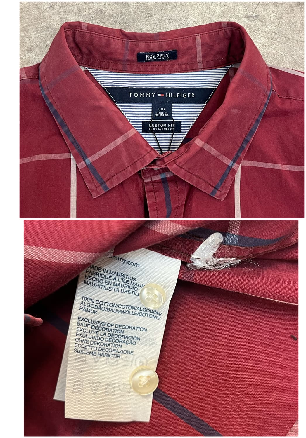 타미힐피거 체크 셔츠 버건디 L #csz2945 상품이미지4