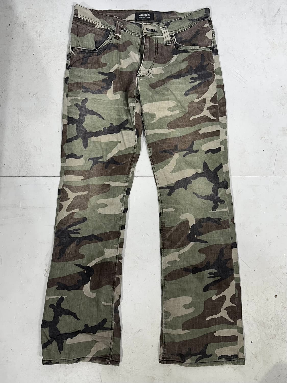 빈티지 Wrangler 카키 밀리터리 카고 와이드 카모 팬츠 M 상품이미지4