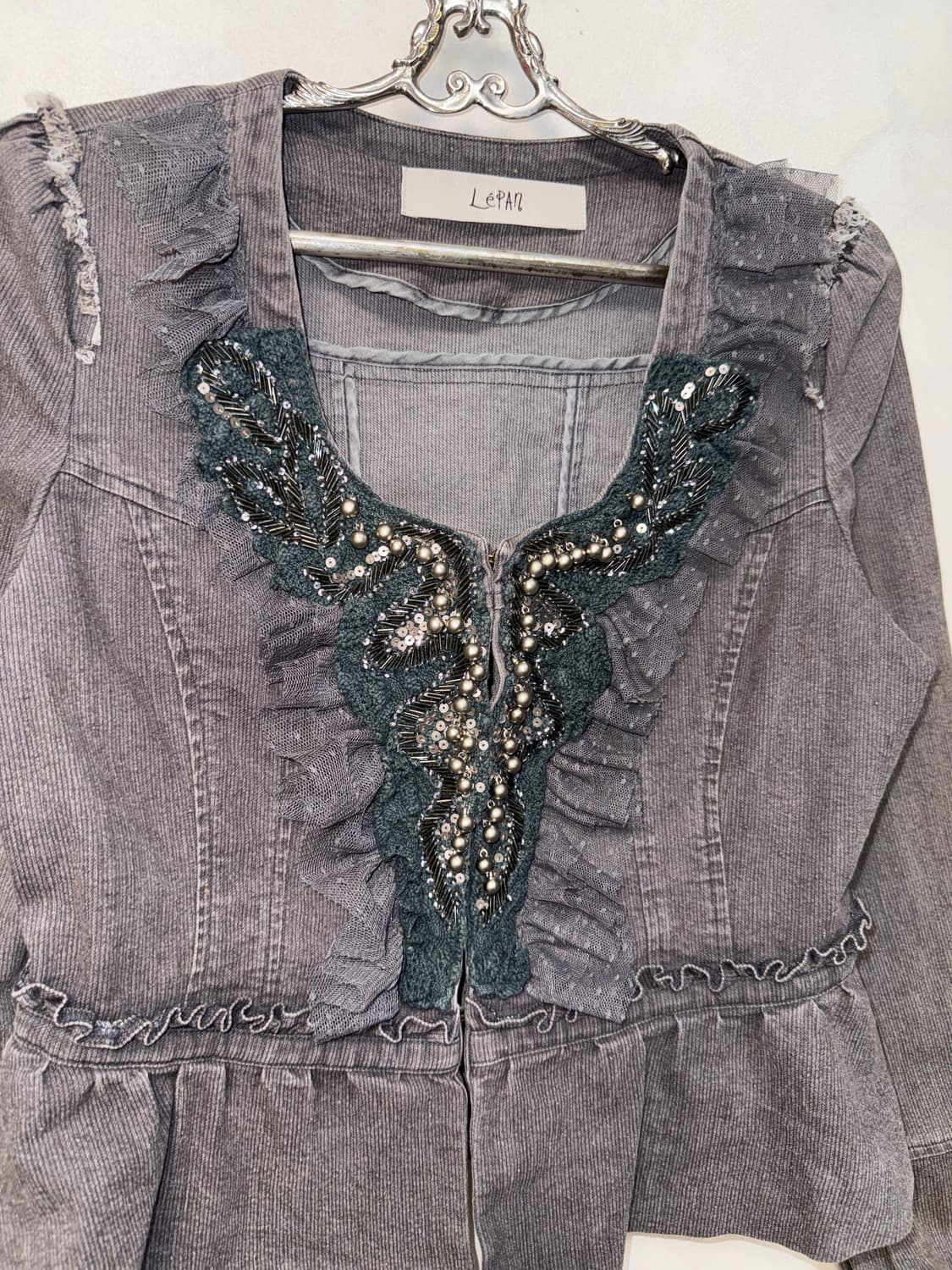 Gray denim fairy beads lace jacket  상품이미지3