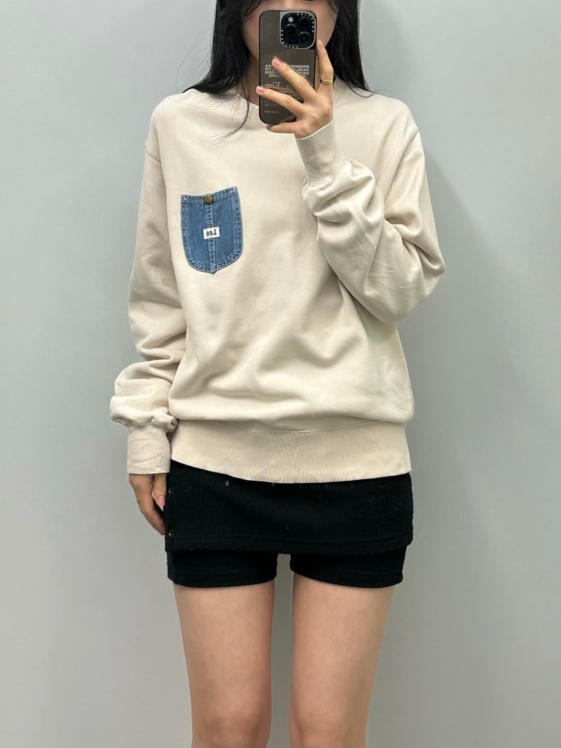 Lee 데님 포켓 아이보리 맨투맨 상품이미지1