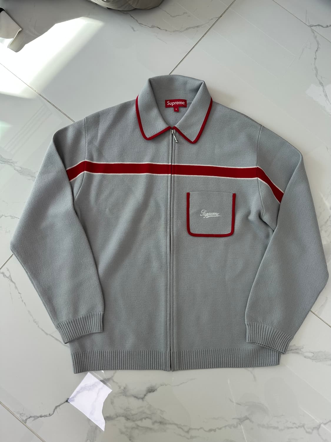 슈프림 스카이블루 니트 집업 상품이미지1