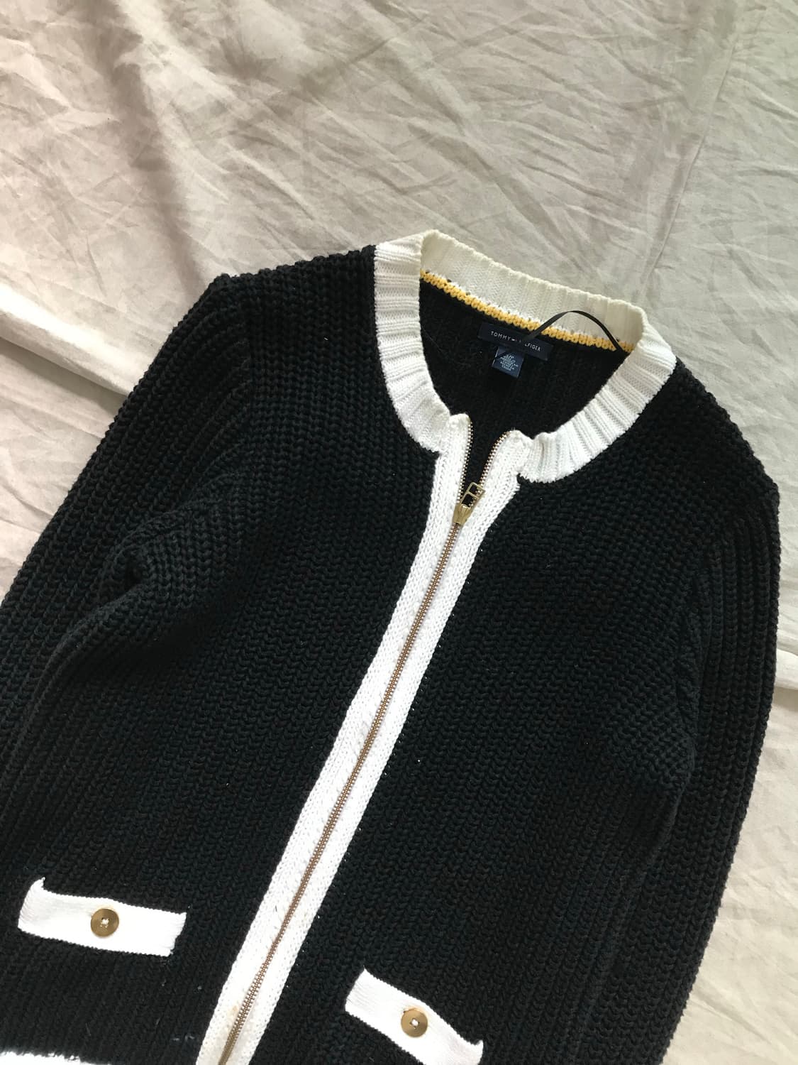 타미힐피거 블랙 화이트 트위드 니트집업 상품이미지6